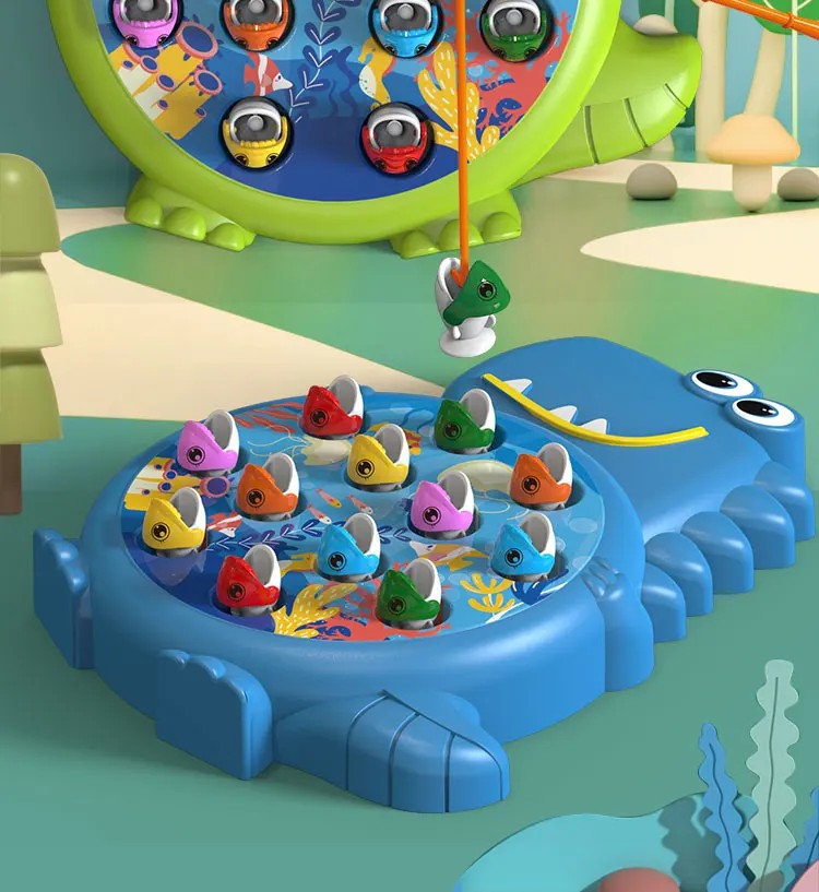 Juego de Pesca Magnética con Dinosaurios: Conjunto Educativo Bicapa para Niños con 12 Peces y 2 Cañas — imagen 4