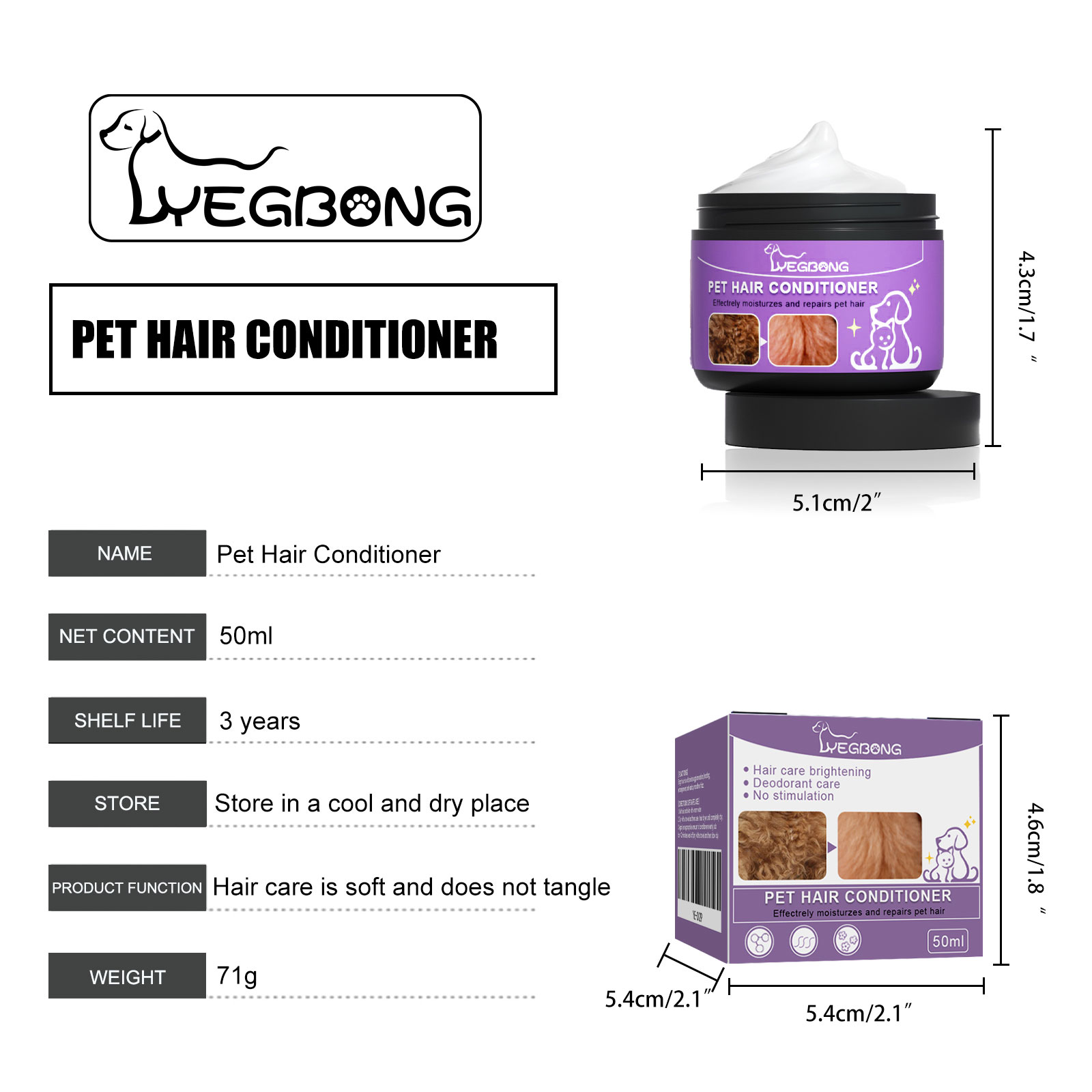 Pet Hair Conditioner For Dogs Cats, Moisturizing Detangling Pet Coat Conditioner, Anti Static, Softens & Brightens Fur, Long Lasting Fragrance, 50ml — image 2