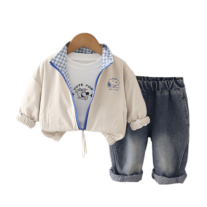 Casual Cartoon Printed Dog Head Zip-Up Jacket Three-Piece Set for Toddler Boys — image 6
