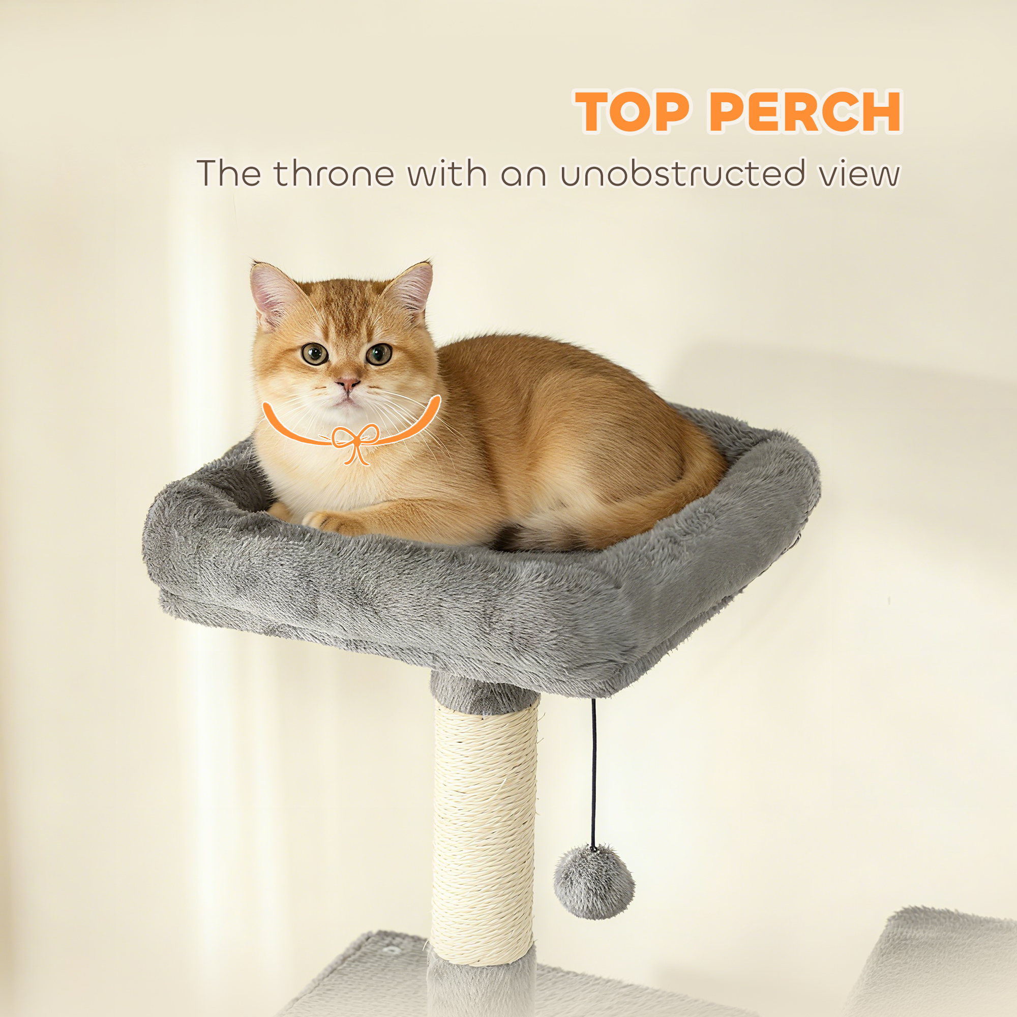 Torre para Gatos de Niveles Múltiples, 80" de Alto, con 2 Condominios, 2 Hamacas y 6 Postes de Escarbar de Sisal en Gris Oscuro — imagen 3