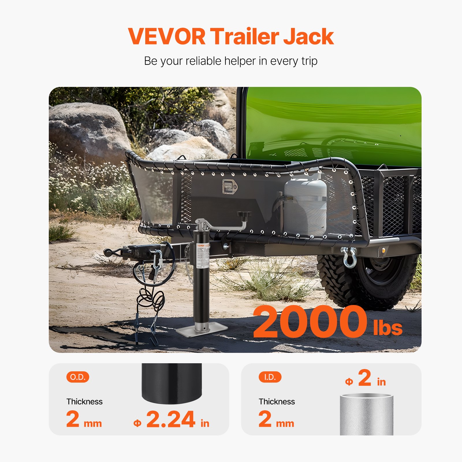 Trailer Jack, 2000 Lbs Dynamic Load Capacity, Weld-on Pipe-Mount Swivel Trailer Jack, 10" Lift Trailer Jack Stand With Handle For RV Trailer, Horse Trailer, Utility Trailer, And Yacht Trailer — image 5