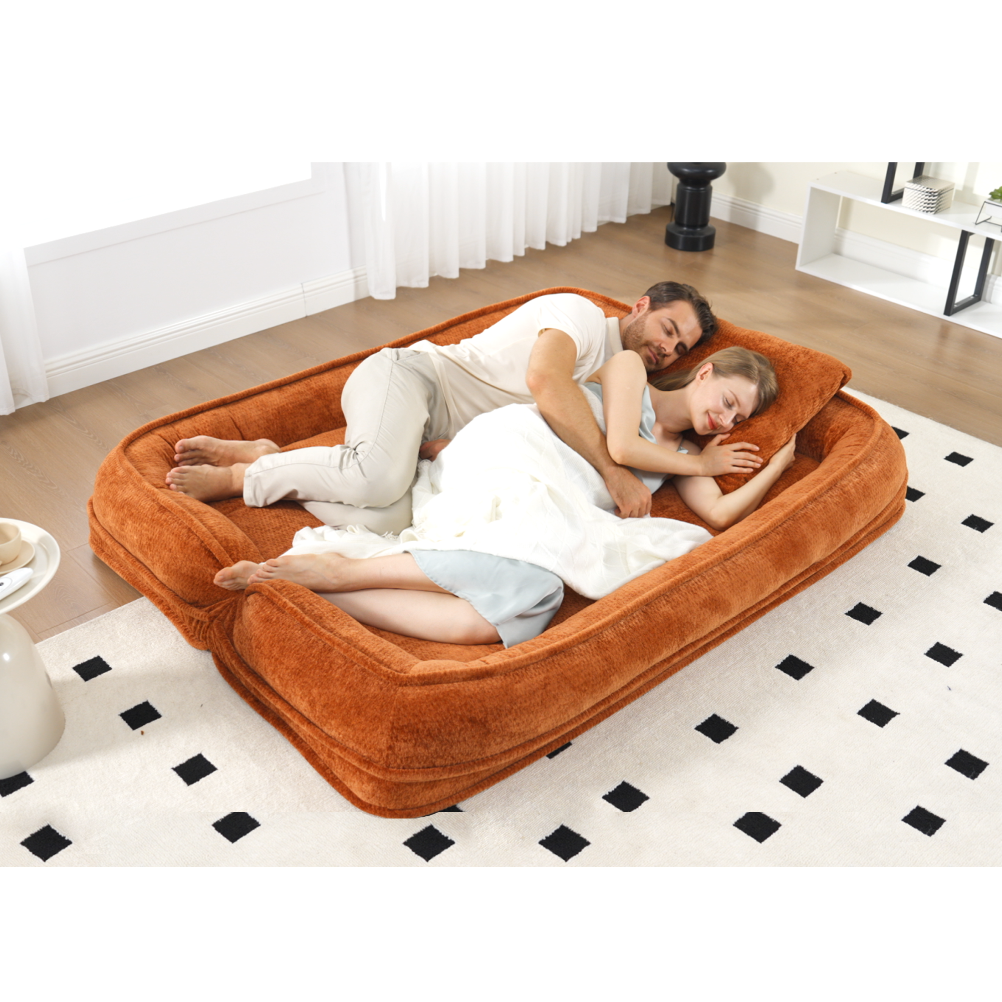 Silla de descanso doble para perros, Sofá relajante, Silla de amor, Adecuada para ti y tus mascotas, Couch de piso extra grande, Puedes sentarte o acostarte, 2 en 1, 5 posiciones ajustables, Almohada rellena, 2 asientos, Chenille naranja — imagen 19