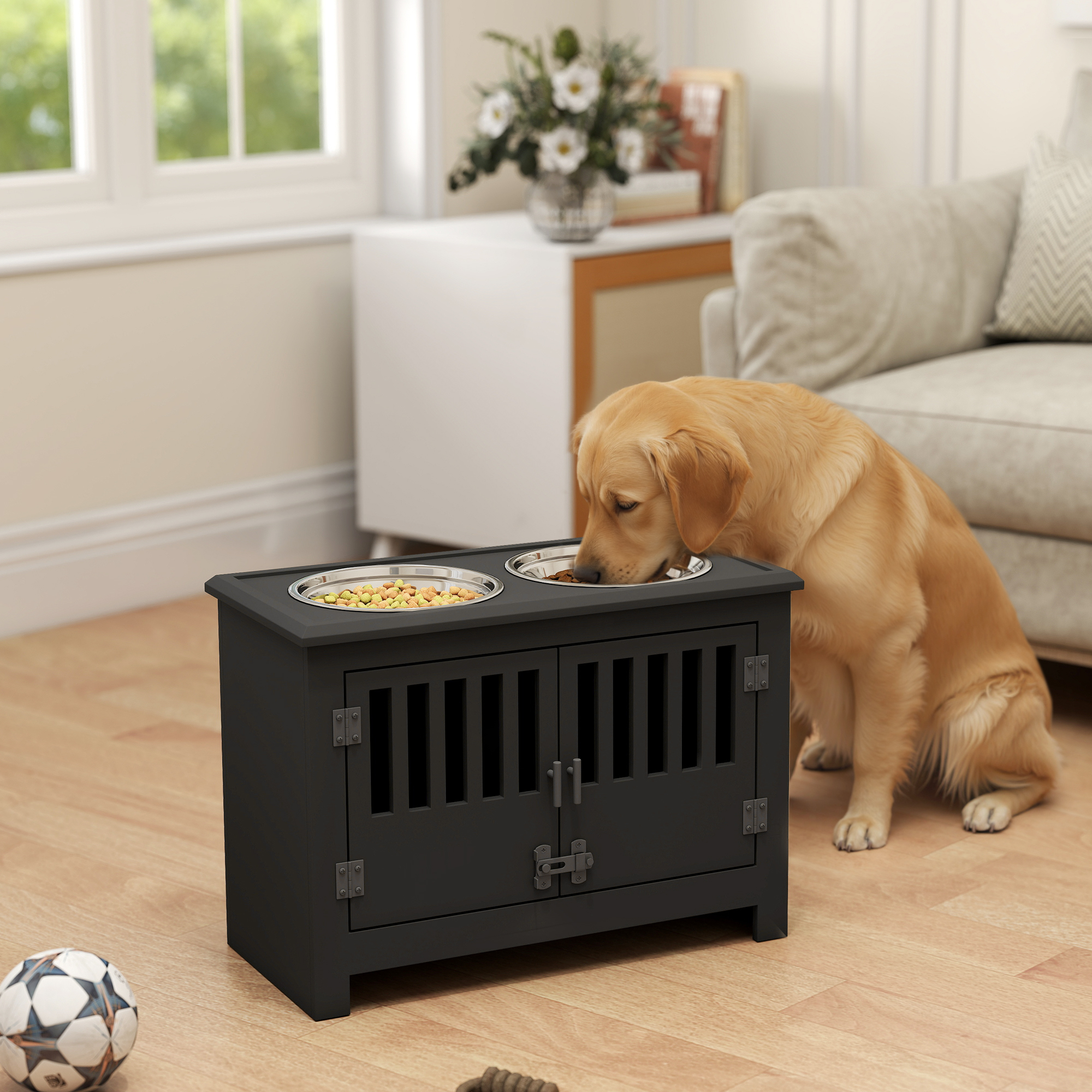 Dog Food Storage Cabinet with Bowls & Dog Feeding Station, Black — image 1