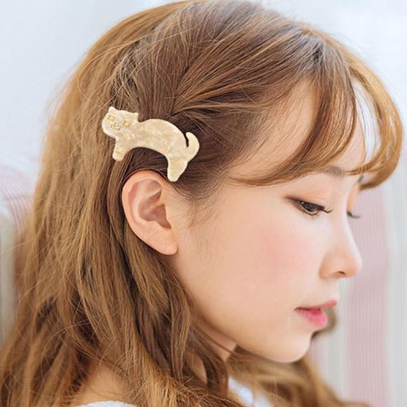 Women Animals Hair Accessories Solid Color Cartoon Cat Hairpins Jewelry Acrylic Buckbill Hair Clip Headwear — image 3
