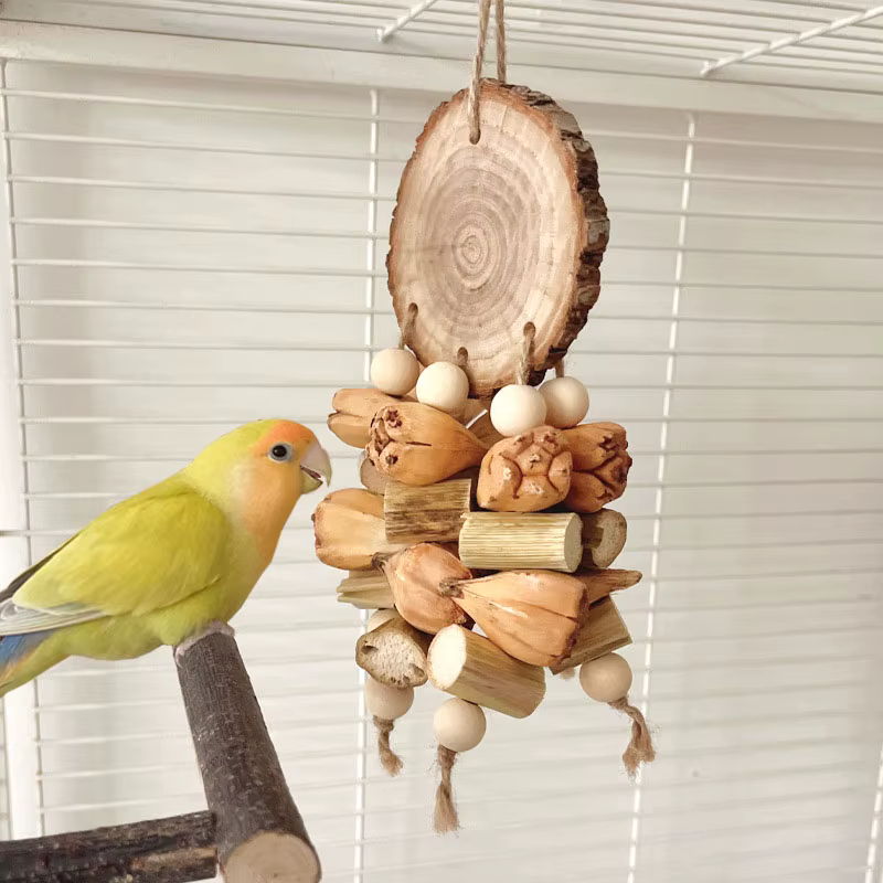 Natural Material Pet Parrot Toy Bird Swing Exercise Grinding Biting Wooden Toys Pet Parrot Macaw Hammock Bird Toy — image 1