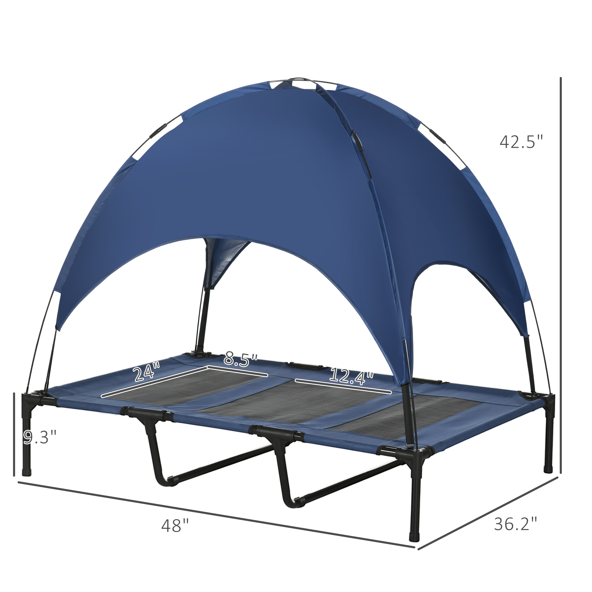 Camastro Portátil Elevado para Perro de 48" x 36" con Toldo de Protección UV, Azul Oscuro — imagen 4
