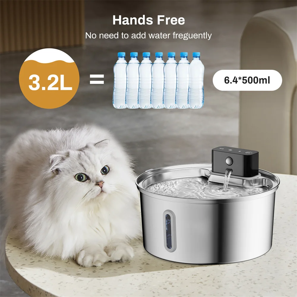 Dispensador de agua inteligente para mascotas, detección automática inalámbrica, dispensador de agua para gatos, alimentador de agua de acero inoxidable 304 — imagen 3