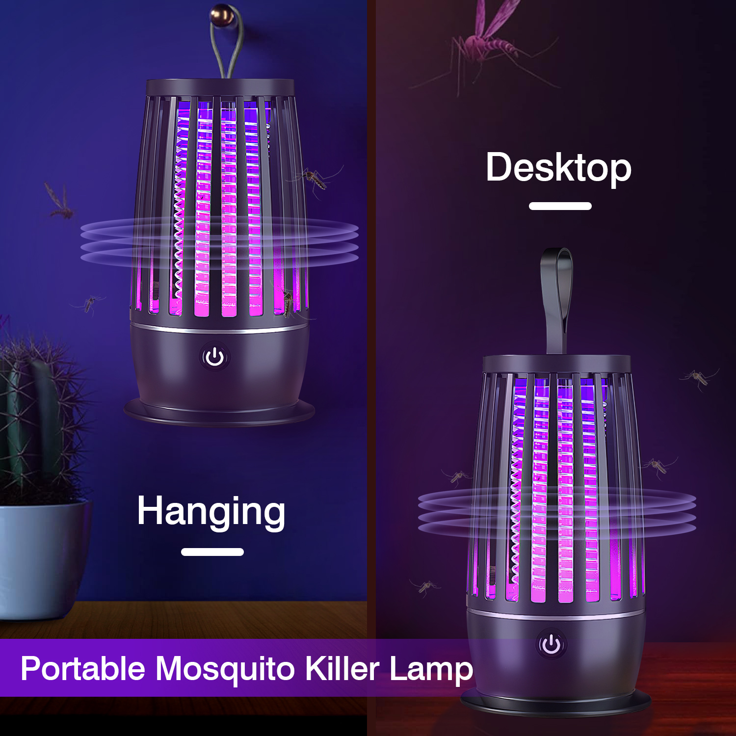Lámpara de Asesinato de Mosquitos Recargable con Luz UV y Linterna Nocturna con Cuerda para Colgar, Captura de Mosquitos con Alcance Máximo de 1615 pies cuadrados — imagen 3