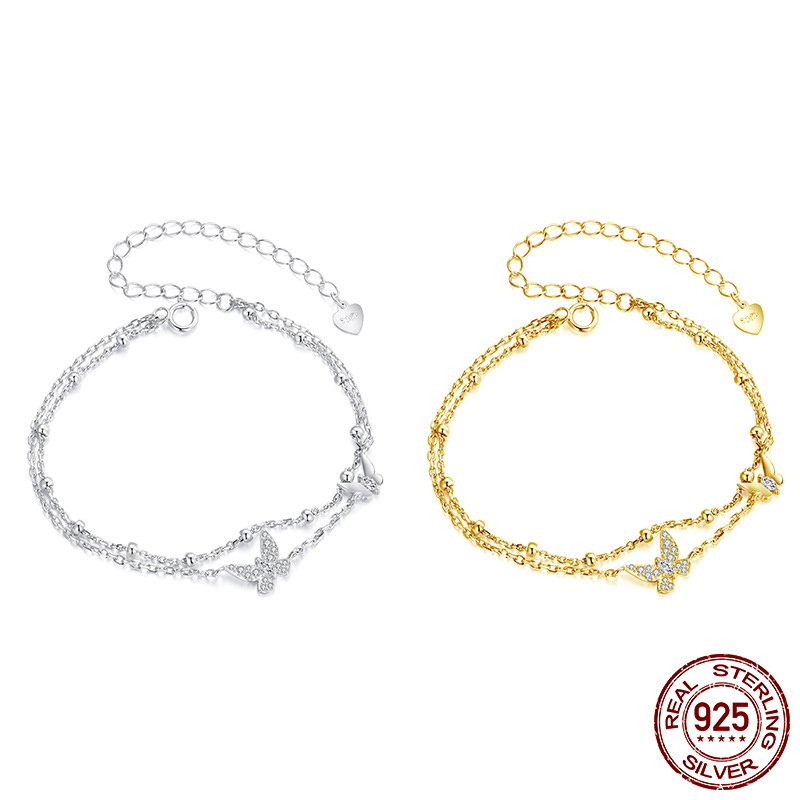 Cinturón de pulsera doble capa con mariposas en plata 925 para mujer — imagen 4