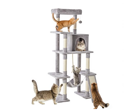 Torre para Gatos de 63 pulgadas, Gran Arbol Multinivel para Mascotas, Postes con Sisal Natural, Plataforma Extendida y Hammock — imagen 3