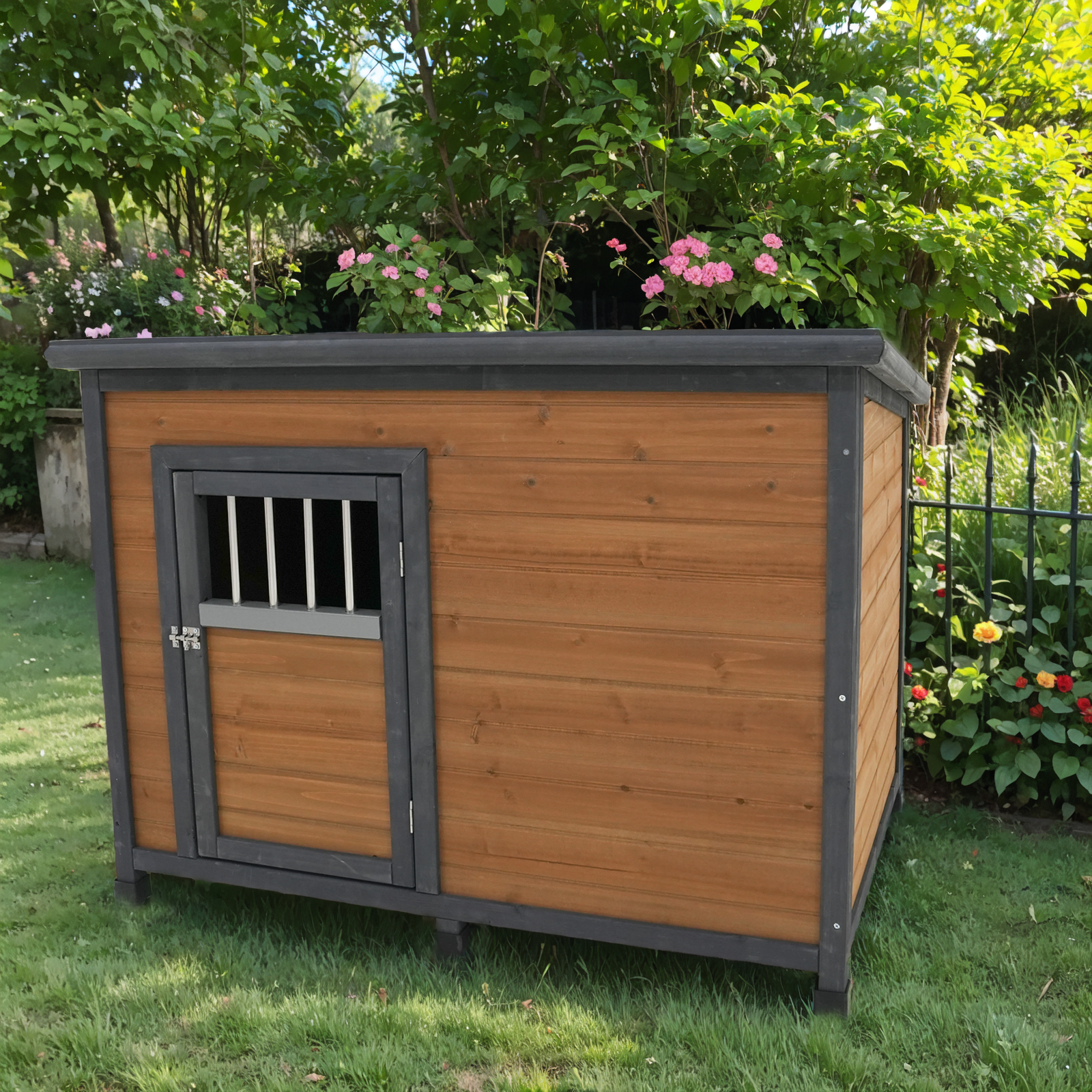 Casa de perro grande en madera sólida, techo impermeable PVC, puertas de madera respirables — imagen 6