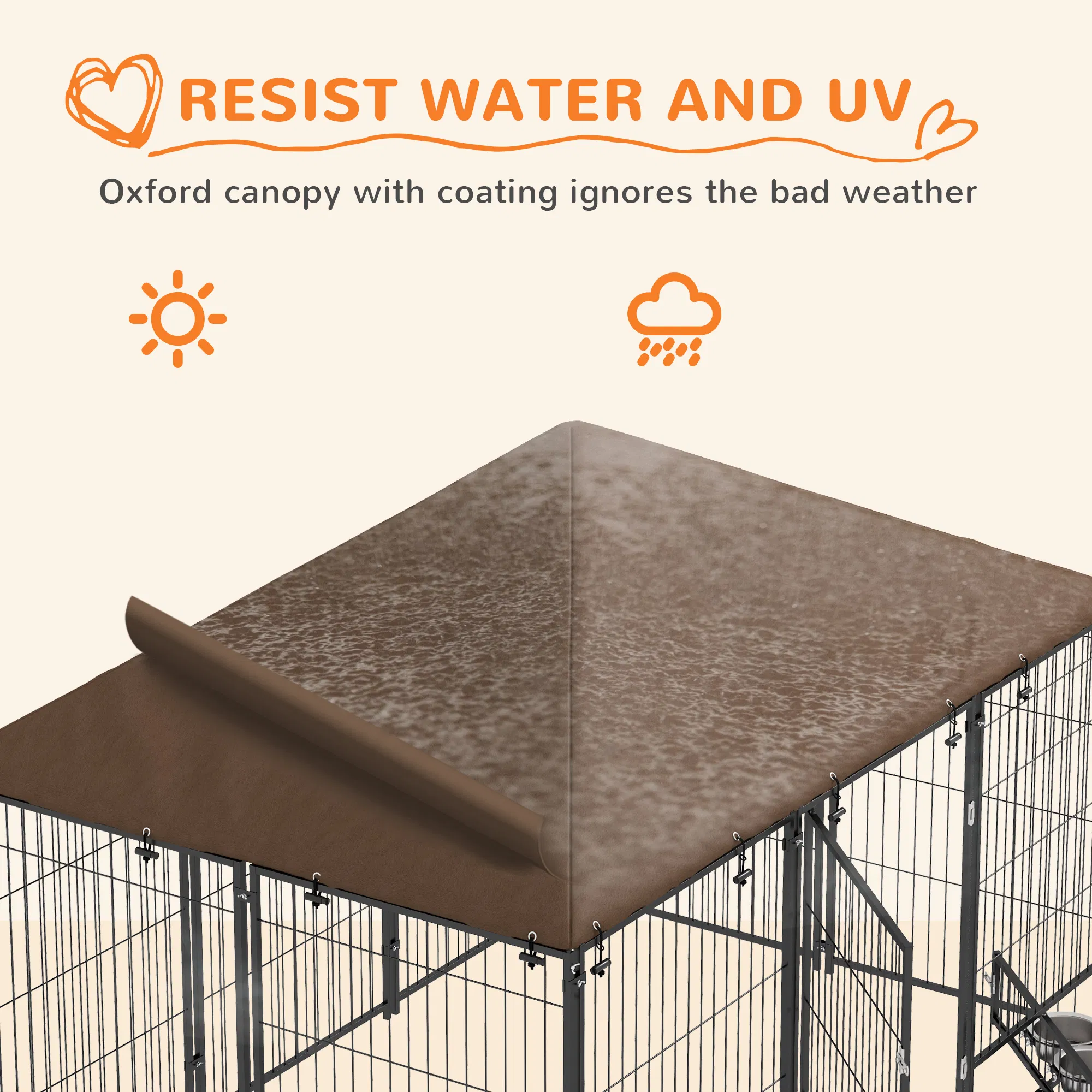 6.9' x 4.6' x 5' Outdoor Dog Kennel with Canopy, Rotating Bowls, Coffee — image 6