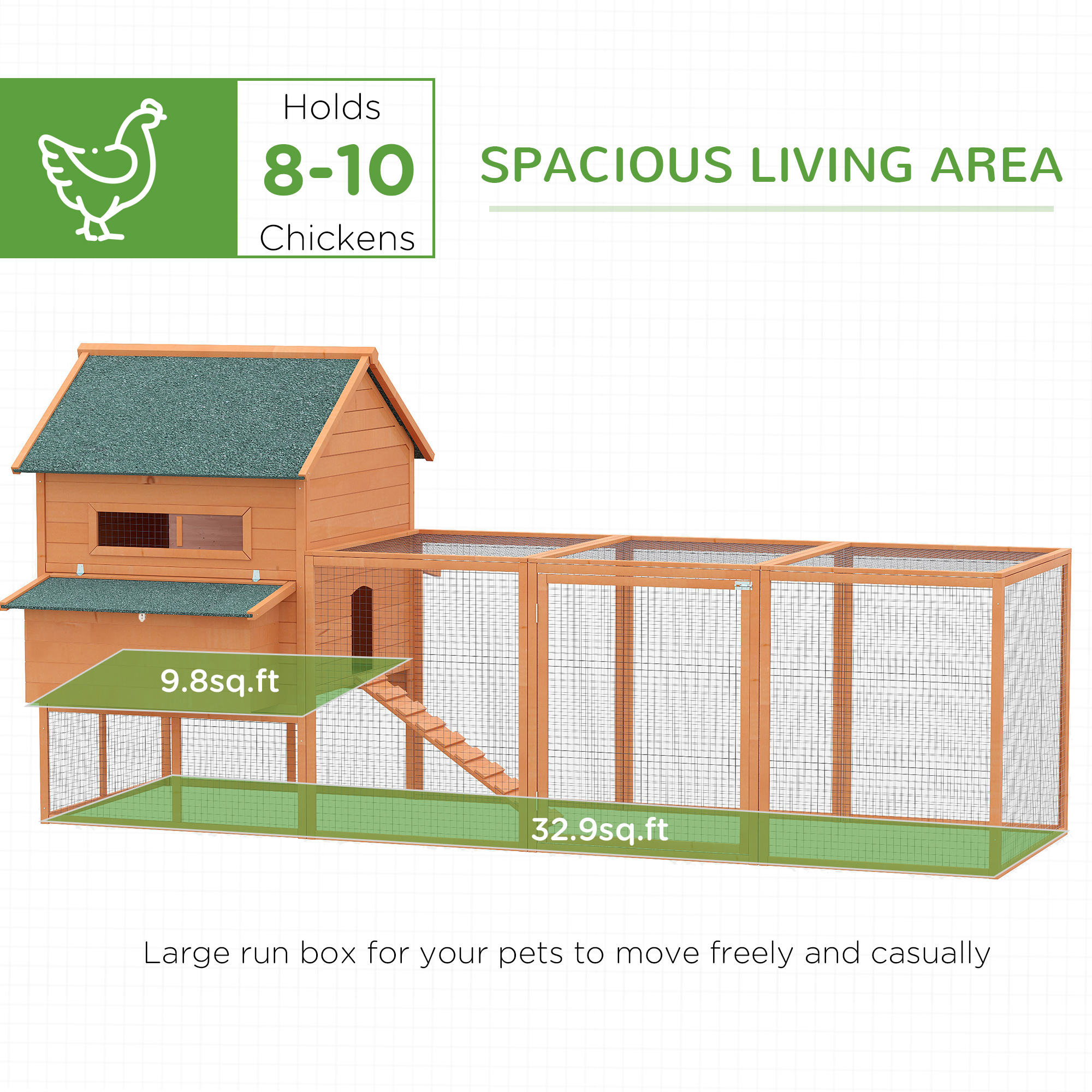 137 Chicken Coop For 8-10 Chickens, Wood Chicken House, Lockable Chicken Coop Kit With Nesting Box & Run, For Backyard, Orange — image 4