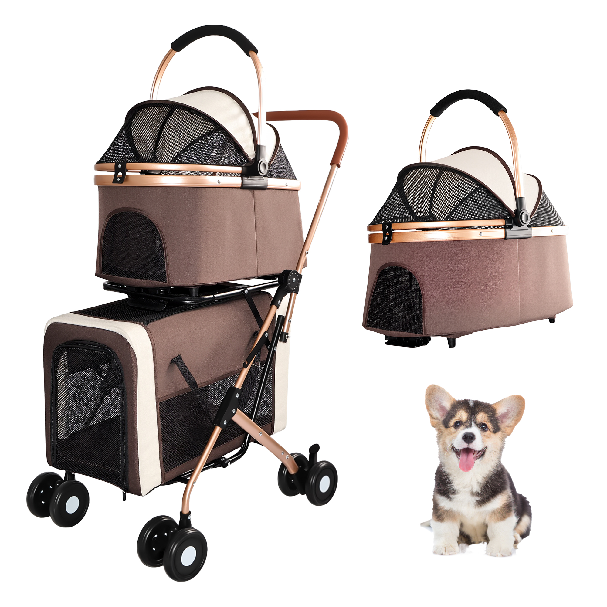 Cochecito Doble para Mascotas 3 en 1 para Perros y Gatos Pequeños y Medianos, Marco Plegable Convertible en Bolso Transportador, Ruedas Antichoque con Sistema de Freno, Doble Correa de Seguridad Fija para Hogares con Varias Mascotas — imagen 1