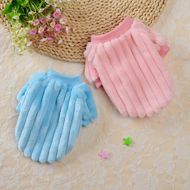 Vertical Striped Single-Sided Plush Coat Pet Clothes Dog Teddy Clothing Cat Autumn Bichon Small Dog Cat Autumn And Winter Clothing — image 1