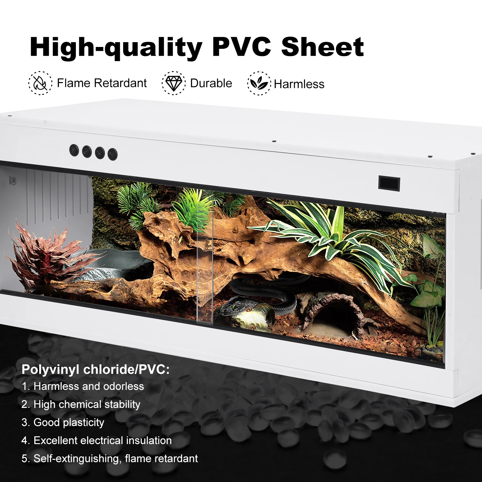 Acuario de Reptiles con Vidrio Temprado y Caja PVC para Dragones Barbudos, Perfecto para Anfibios, Reptiles y Arácnidos — imagen 1