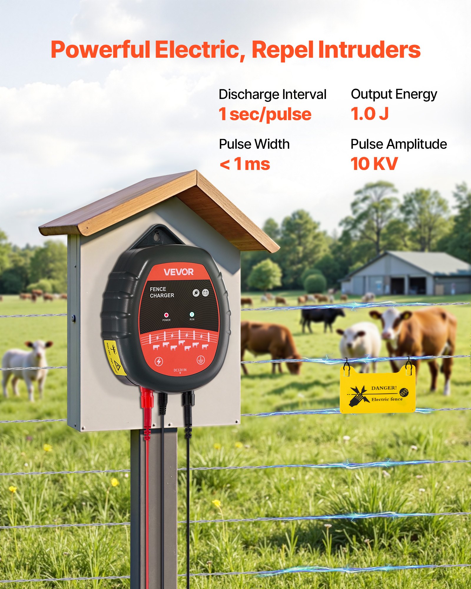 Cargador de Cerca Eléctrica 10kV 1J, Energizador con Indicador LED, 3 Millas de Rango, Potente Cargador para Redes Eléctricas y Baterías, Prevención de Intrusión de Animales Silvestres en Ganado y Poultry — imagen 5