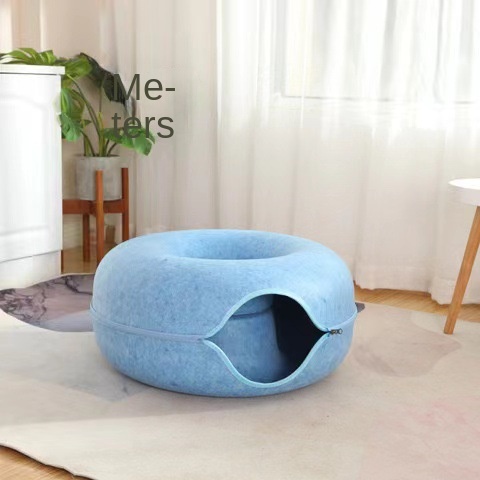 Felt Donut Cat Bed with Zipper Cat Tunnel and Cat Toy Double-Layer Pet Bed for Cats — image 2