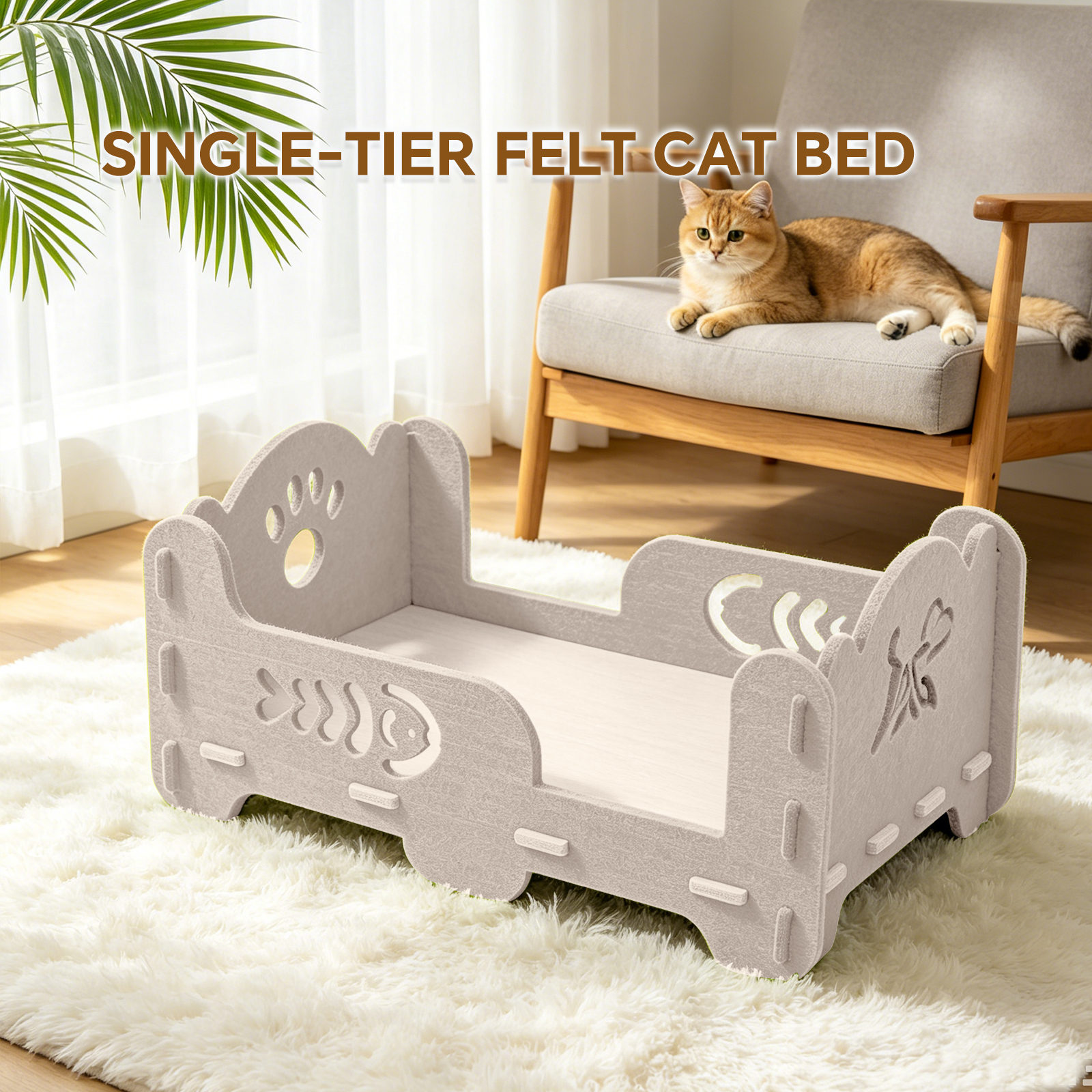 Cama para Gatos Elevada de Feltro: Caja de Descanso Abierta con Plataforma Respirable para Pequeños y Medianos Felinos — imagen 4