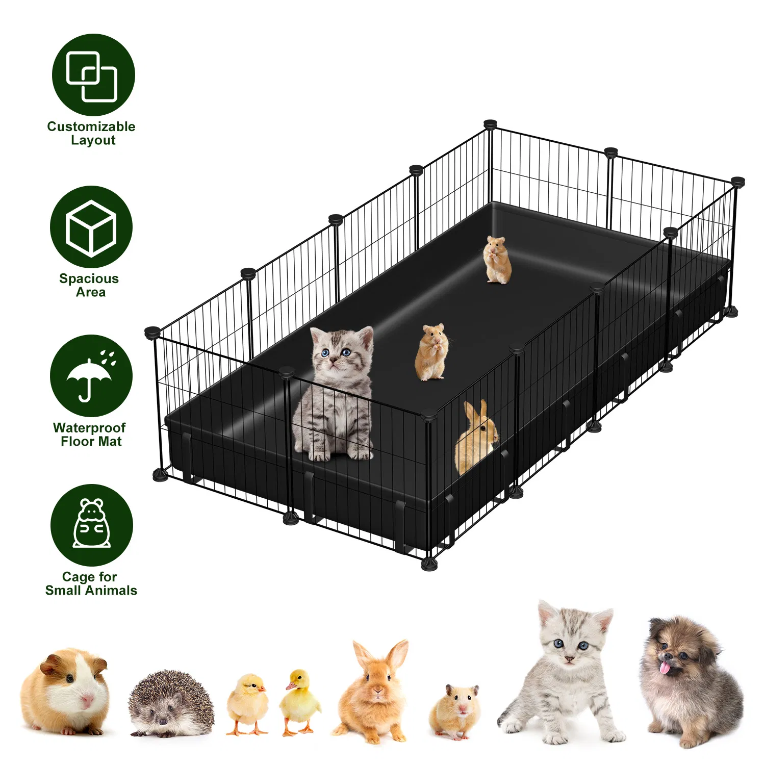 DIY Assemble Metal Small Pet Play Enclosure Multiple Layout Options, Small Animal Playpen DIY Metal Pet Enclosure with 20 Panels Waterproof Floor Mat for Hedgehogs Chickens Ducklings Rabbits — image 1