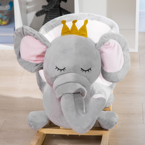 Qaba Baby Rocking Horse Elephant Rocking Chair Toddler Rocker Toy With Sound Wooden Base Seat Safety Belt For 1.5-3 Year Old, Gray — imagen 9