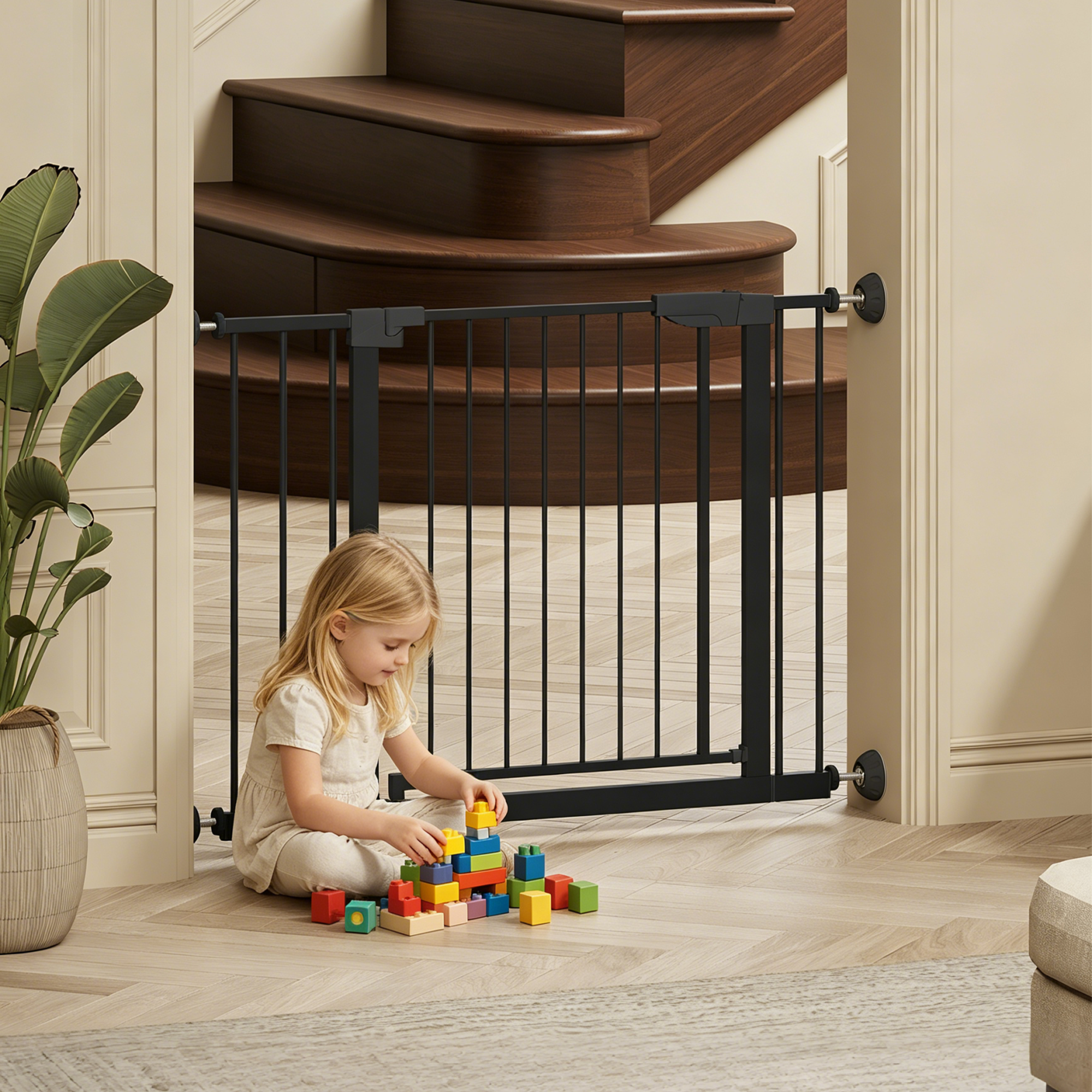 Reja para Bebés Ancha de 29.5-45.3" con Protector de Pared para Escaleras, Reja para Perros de Interior para Puertas, Sin Taladrar, Montaje a Presión, Rejas para Mascotas para Niños, Reja de Seguridad Fácil de Cruzar, Negra — imagen 12