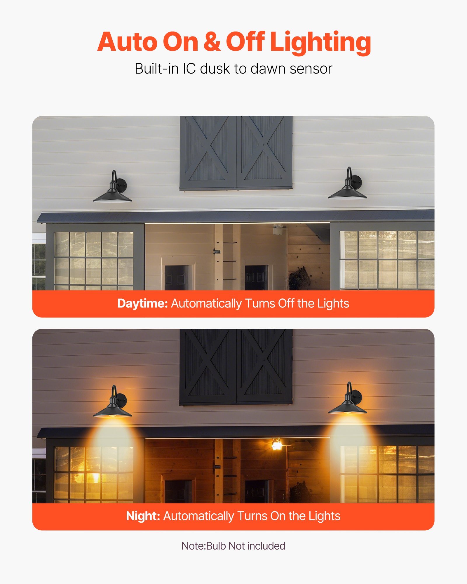 Lámpara de Granja Exterior, 2 Piezas, Día y Noche con Sensor de Luz para Fachada, Garaje o Entrada, Compatible E26, Resistente a la Corrosión, Negro — imagen 2
