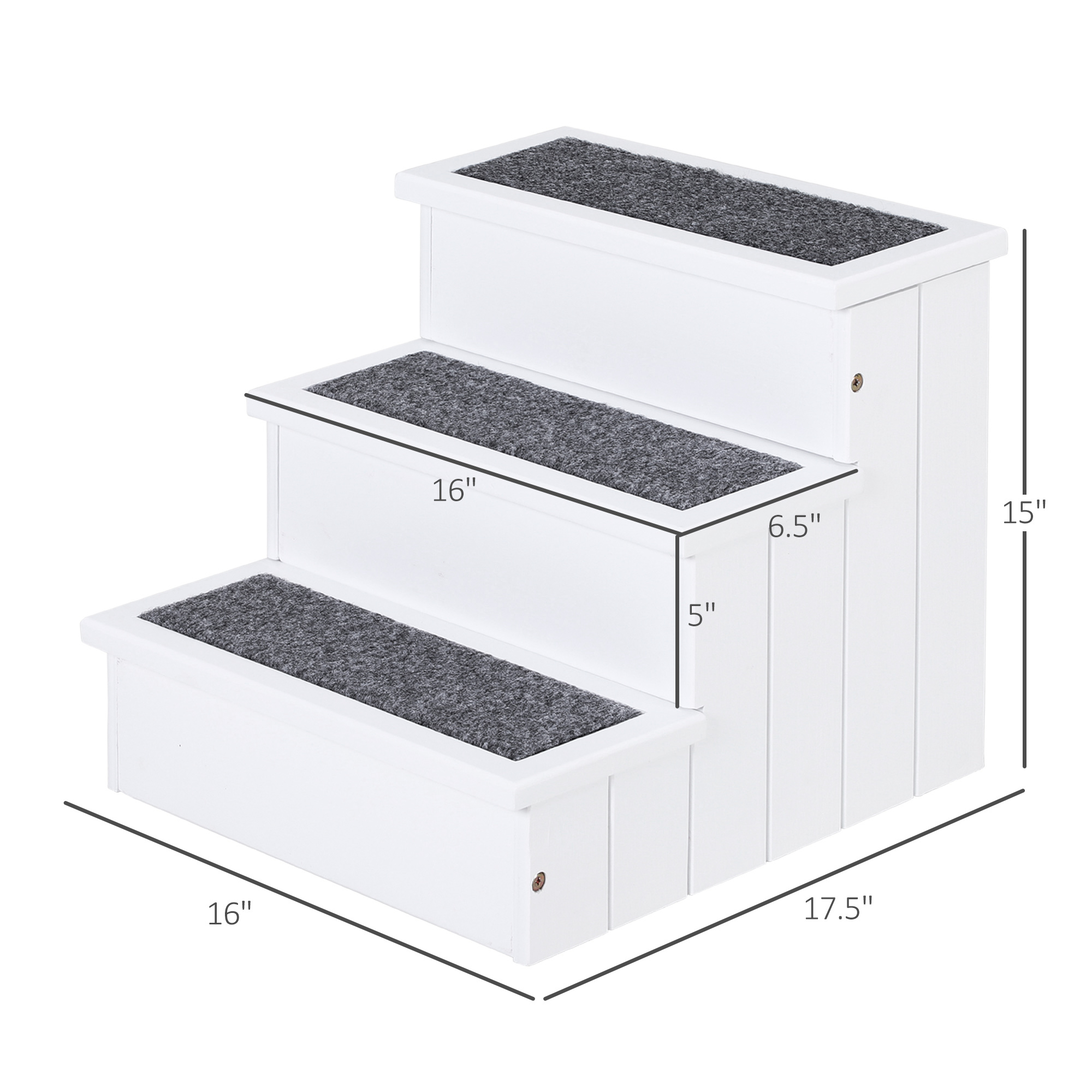 Escalera de Madera de 3 Escalones Alfombrada y Antideslizante para Gatos y Perros Pequeños - Blanco — imagen 8