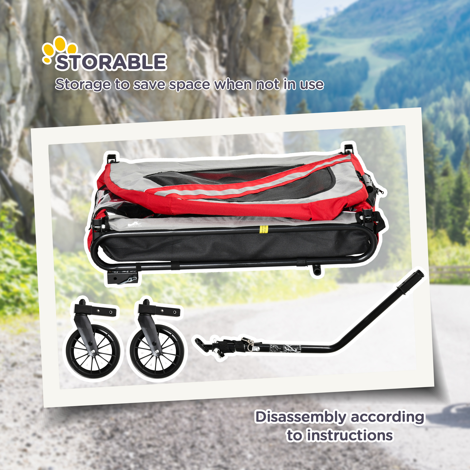 Remolque de Bicicleta 2 en 1 para Mascotas para Perros Pequeños y Medianos, Cochecito para Perros con Visibilidad Vial, Transportador para Bicicleta, Accesorio Lateral Resistente al Clima para Bicicleta, Rojo — imagen 4
