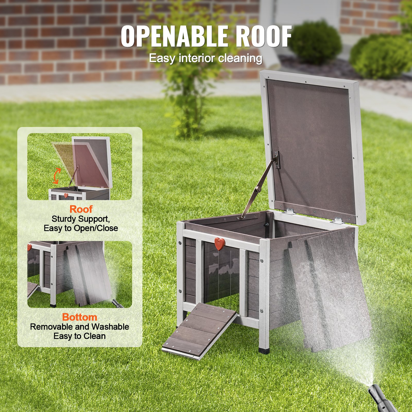 Outdoor Cat House Wooden Feral Cat Shelter With Roof & PVC Door Flaps — image 4