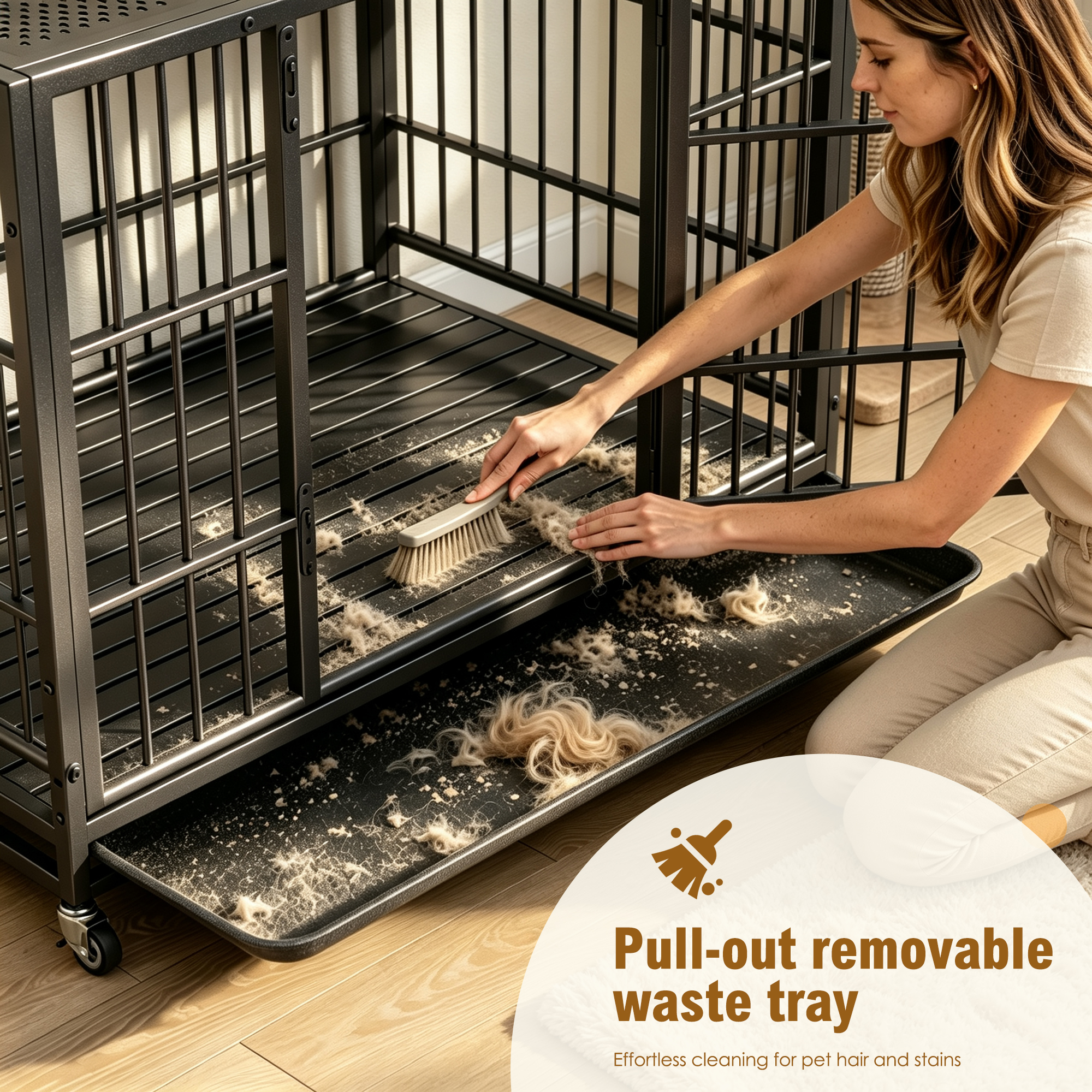 Heavy Duty Dog Crate, Mobile Pet Kennel with Lockable Wheels & Rotary Twist-Latch, Indoor Outdoor Metal Cage with Perforated Top — image 8