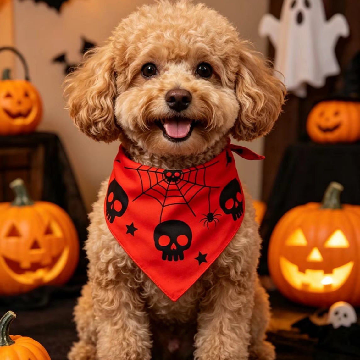 Pet Halloween Skull Spiderweb Dog Bandana Pet Saliva Scarf Supply — image 8