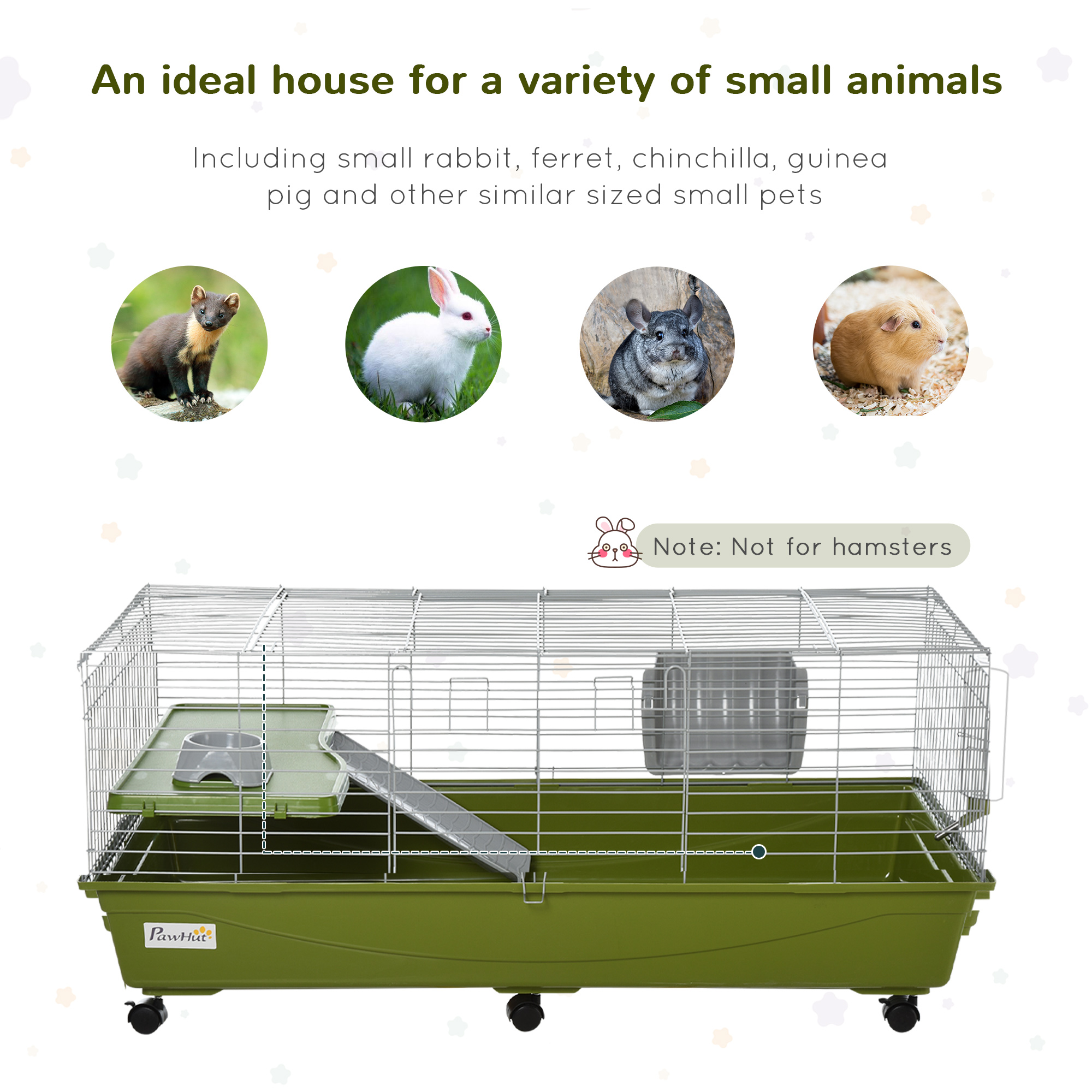 Jaula de 47" para Animales Pequeños, Conejera para Chinchilla y Cuyo, Casa para Mascotas con Plataforma, Rampa, Plato de Comida, Ruedas y Botella de Agua — imagen 2