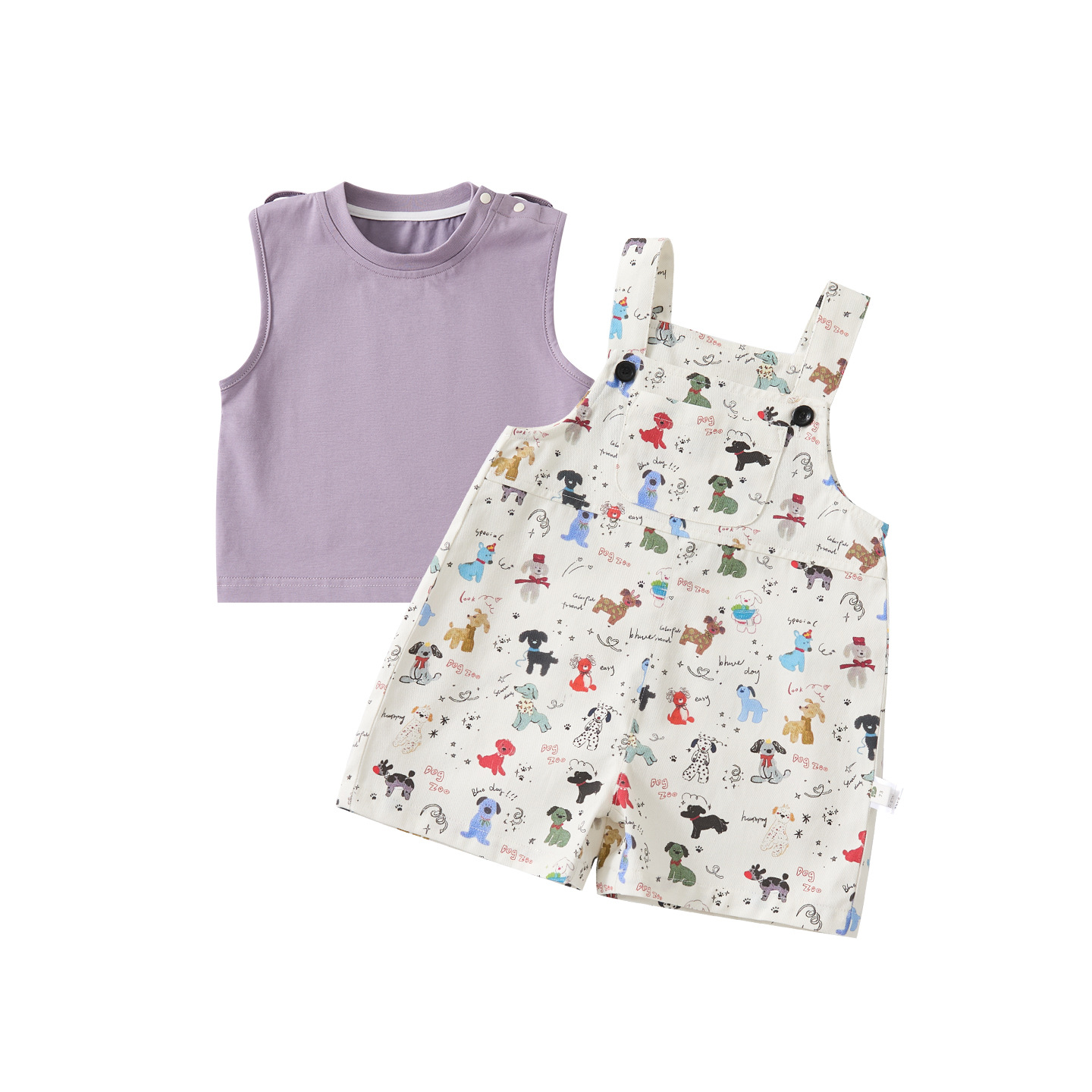 Simple Knit Vest Boy's Stylish Cartoon Dog Print Overalls Two-Piece Set — image 1
