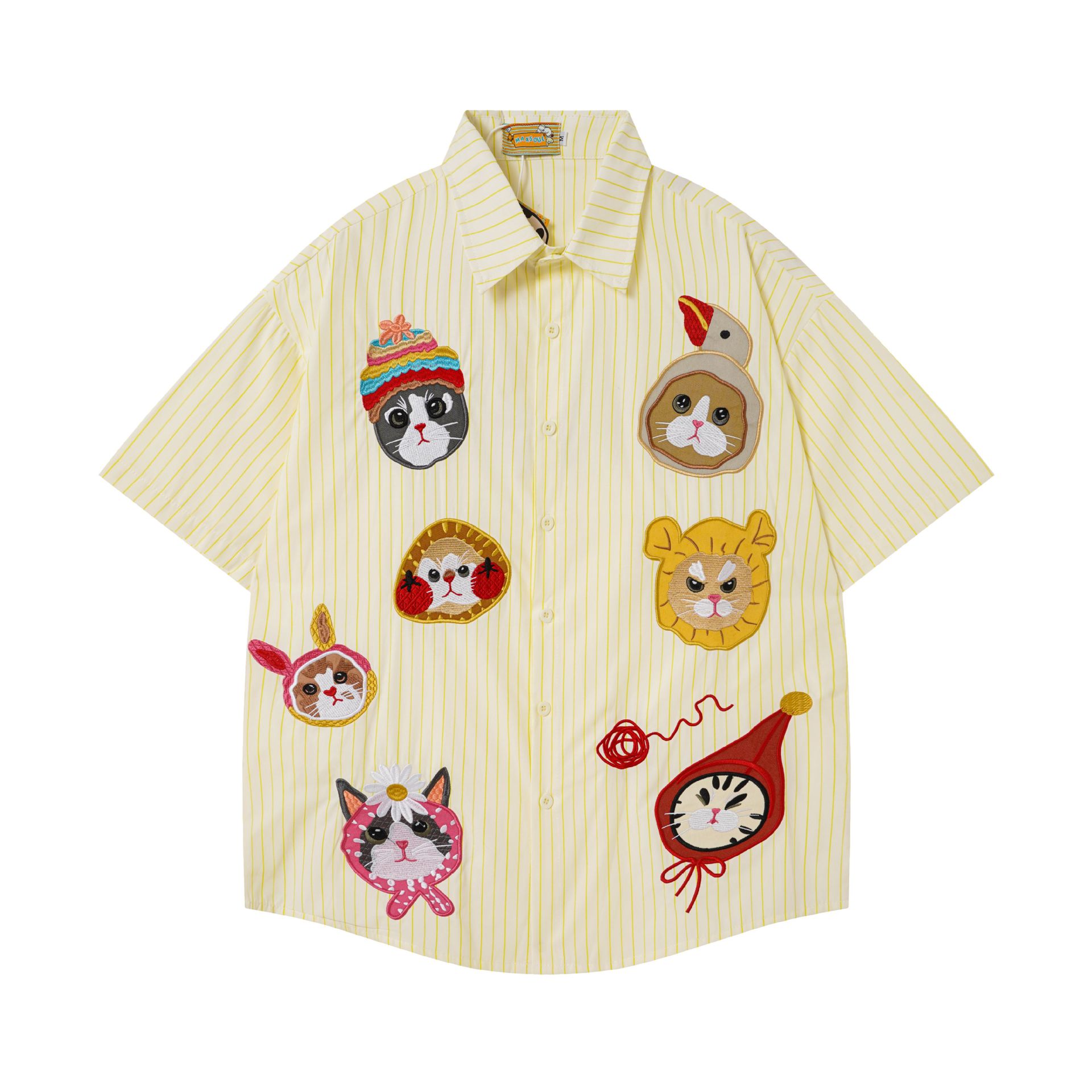 Cat portrait embroidered short sleeved shirt — image 7