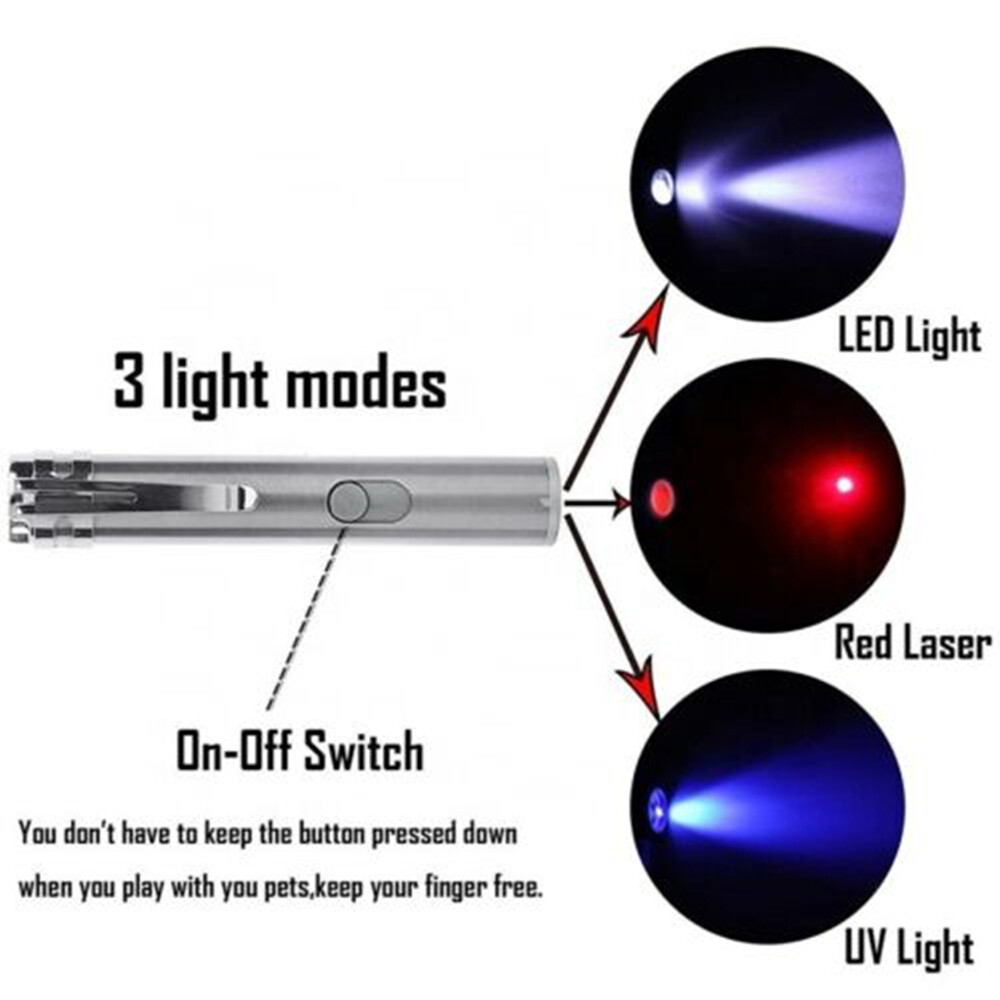Puntero Láser Rojo USB Recargable con Luz LED 3 en 1 Linterna UV 2 piezas Juguetes para Gatos y Perros — imagen 2