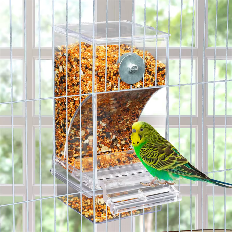 No Mess Bird Feeders Automatic Parrot Feeder Drinker Acrylic Seed Food Container Cage Accessories For Small And Medium Parakeets — image 6