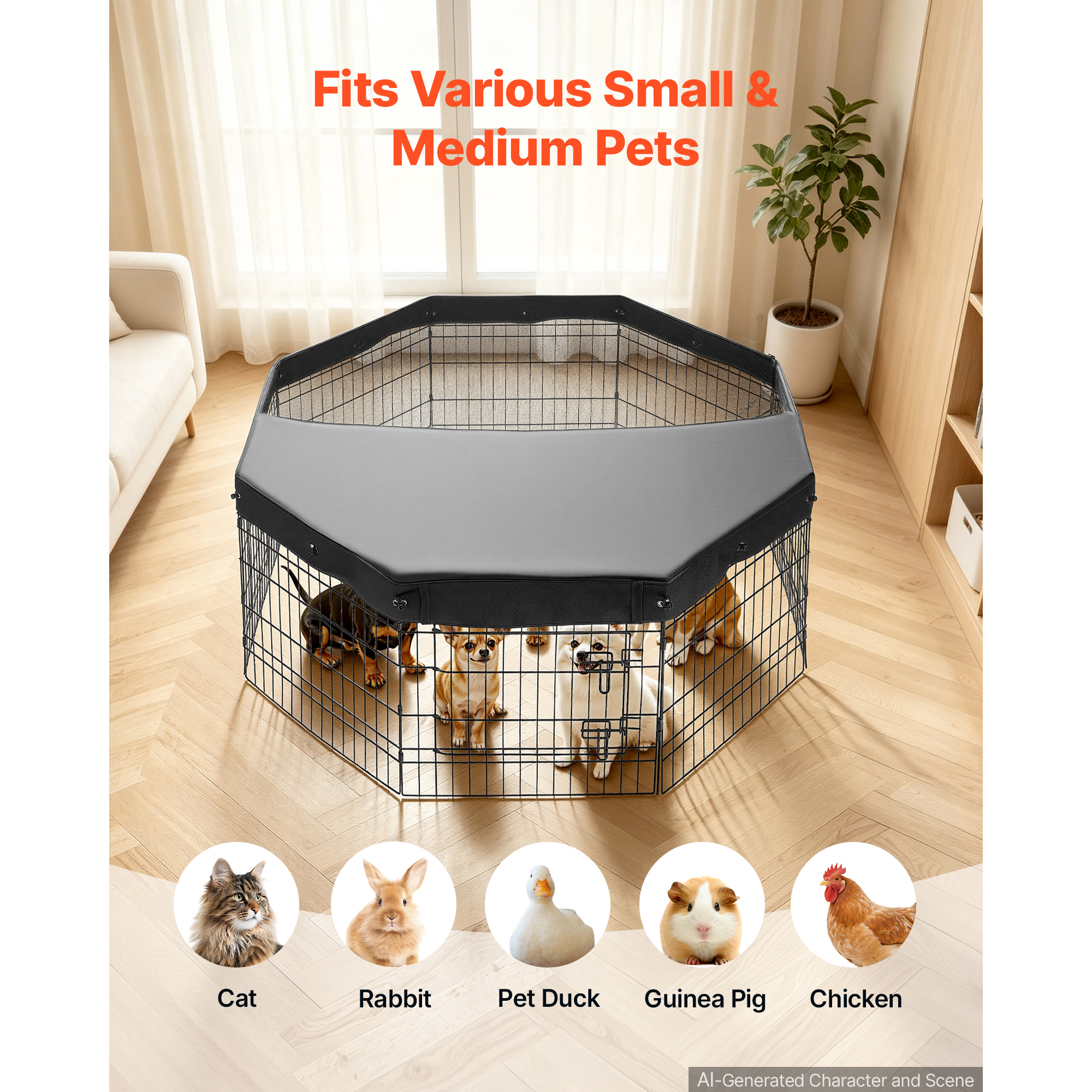 Dog Playpen 24 Inch 8 Panels Foldable Exercise Pen With Top Cover, Indoor Metal Pet Fence With Door, Heavy Duty Puppy Crate Kennel, Pet Playpen For Dogs, Cats, And Other Small Animals, Black — image 2