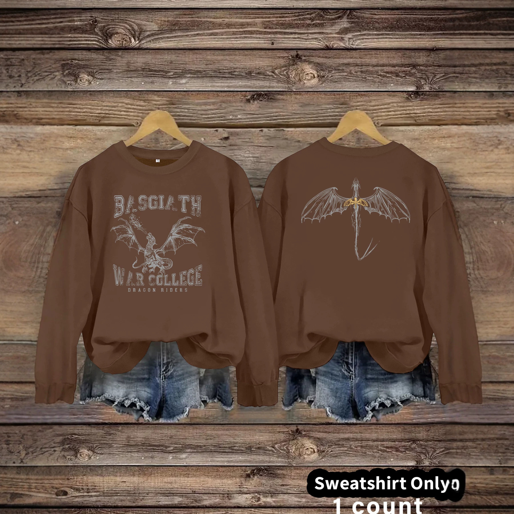 Fantasy Dragon and Bat Printed Round Neck Velvet Hoodie — image 3