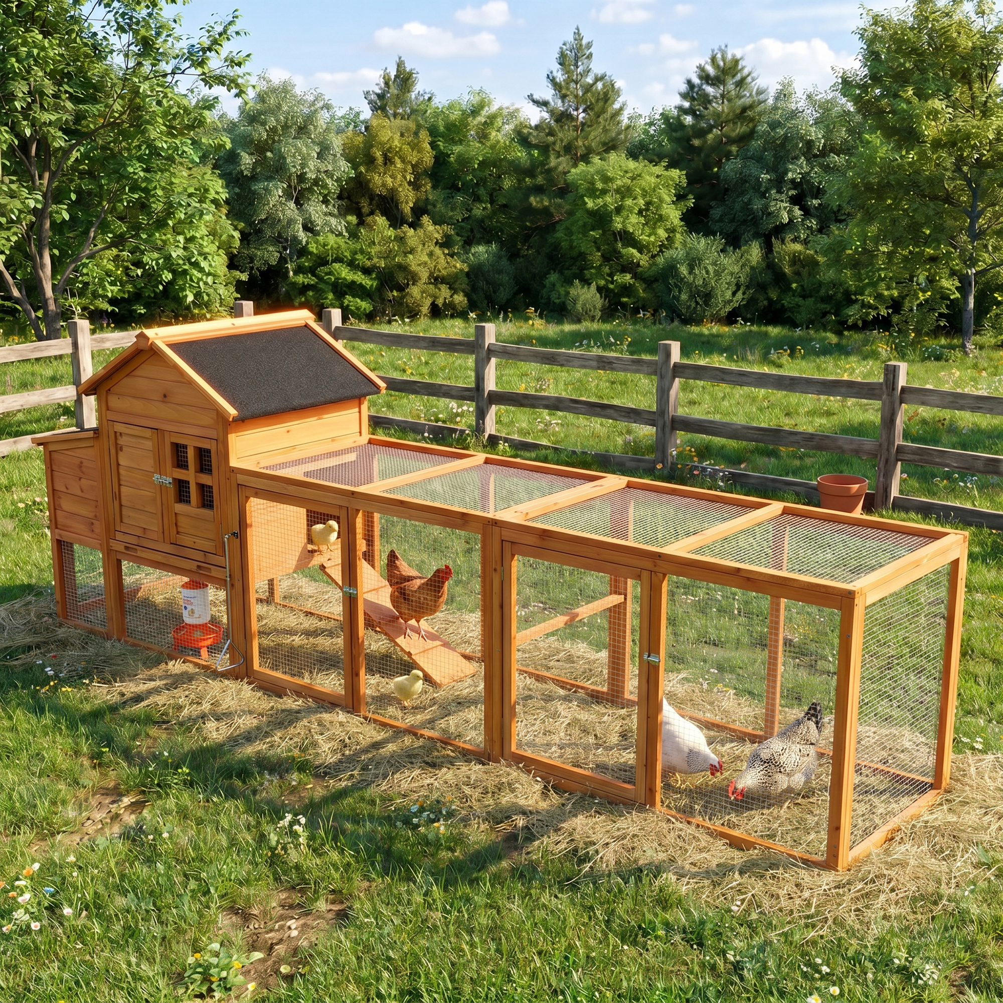 Large Chicken Coop With Run And Nest Box And Removable Tray, Hen House For 4-6 Chickens, Outdoor Weatherproof Small Animal Cages — imagen 1