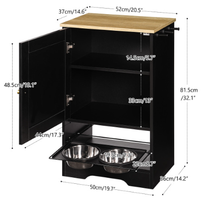 Estación de Alimentación con 1 Cajas de Almacenamiento, Estación para Mascotas con 2 Tazas Elevadas para Perros, Broches Lados, Kit Anti-derrumbe, Estación Oculta para Alimentar y Rellenar Agua, Negro — imagen 10