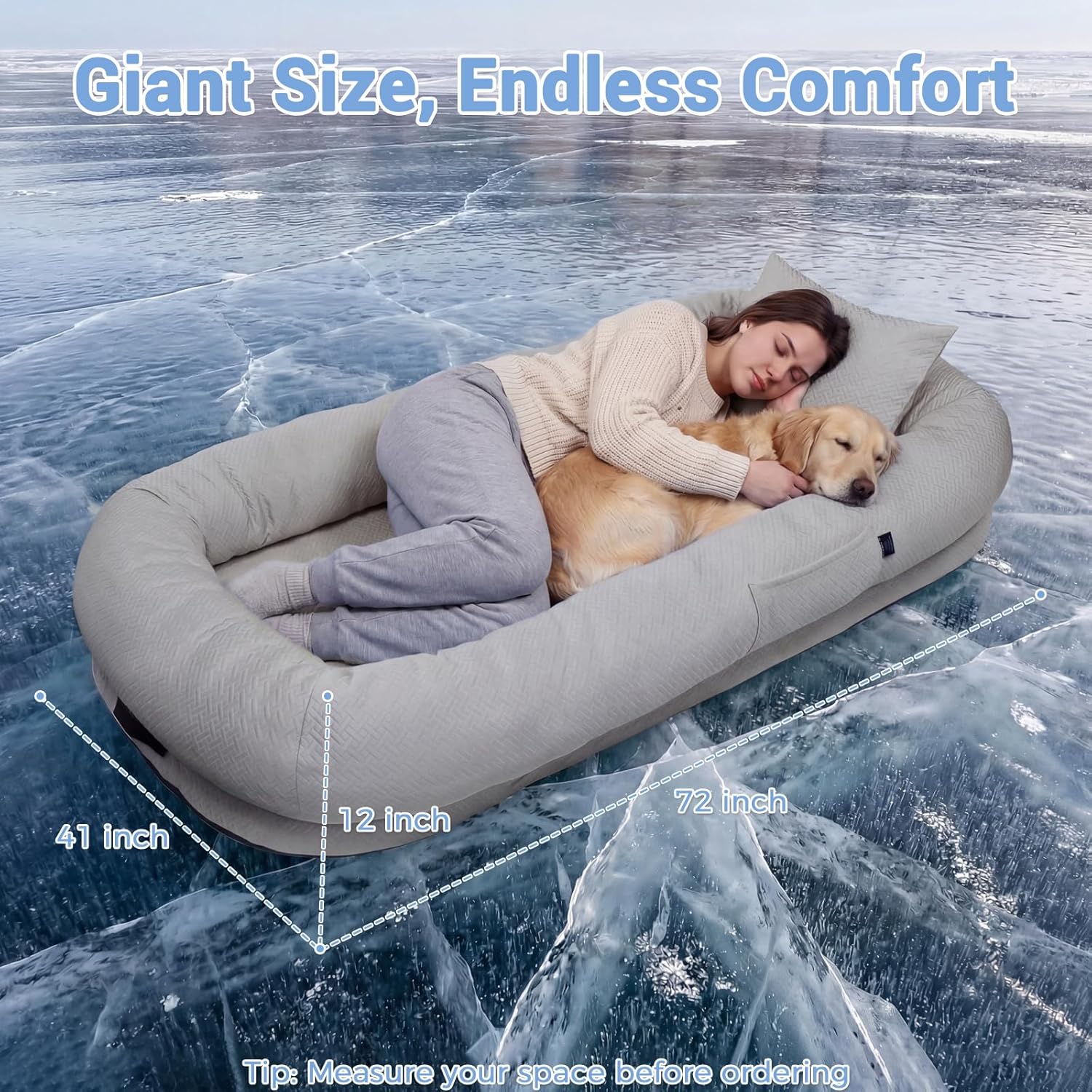 Manta de Enfriamiento para Perros y Humanos - Silla de Piso Transitable, 72'' x 41'' x 12'', Gris Glaciar: Perfecto para Descansar en Verano — imagen 3