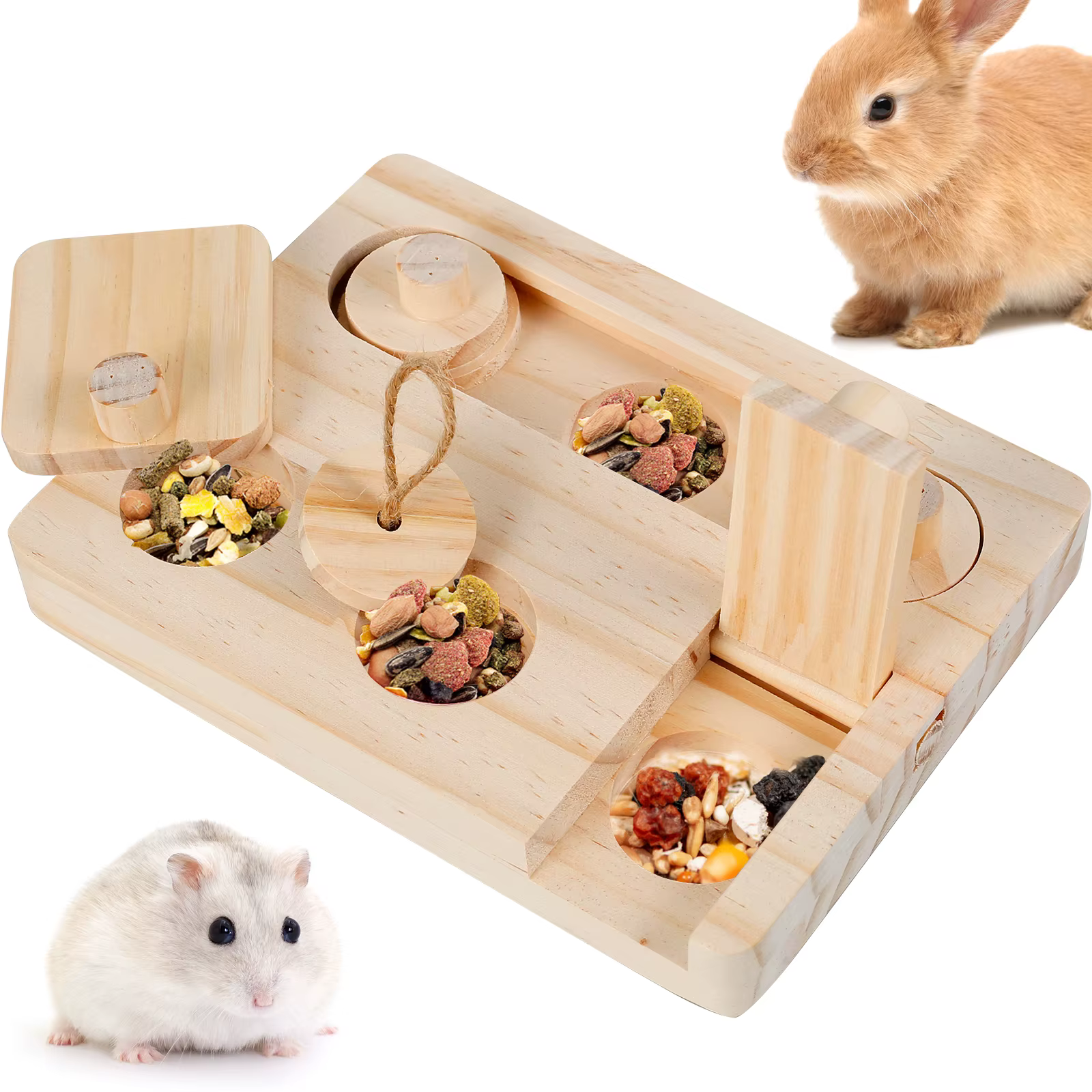 Juguetes de Forraje en Madera para Roedores 6 en 1 - Comida Interactiva para Conejos y Hamsters — imagen 2