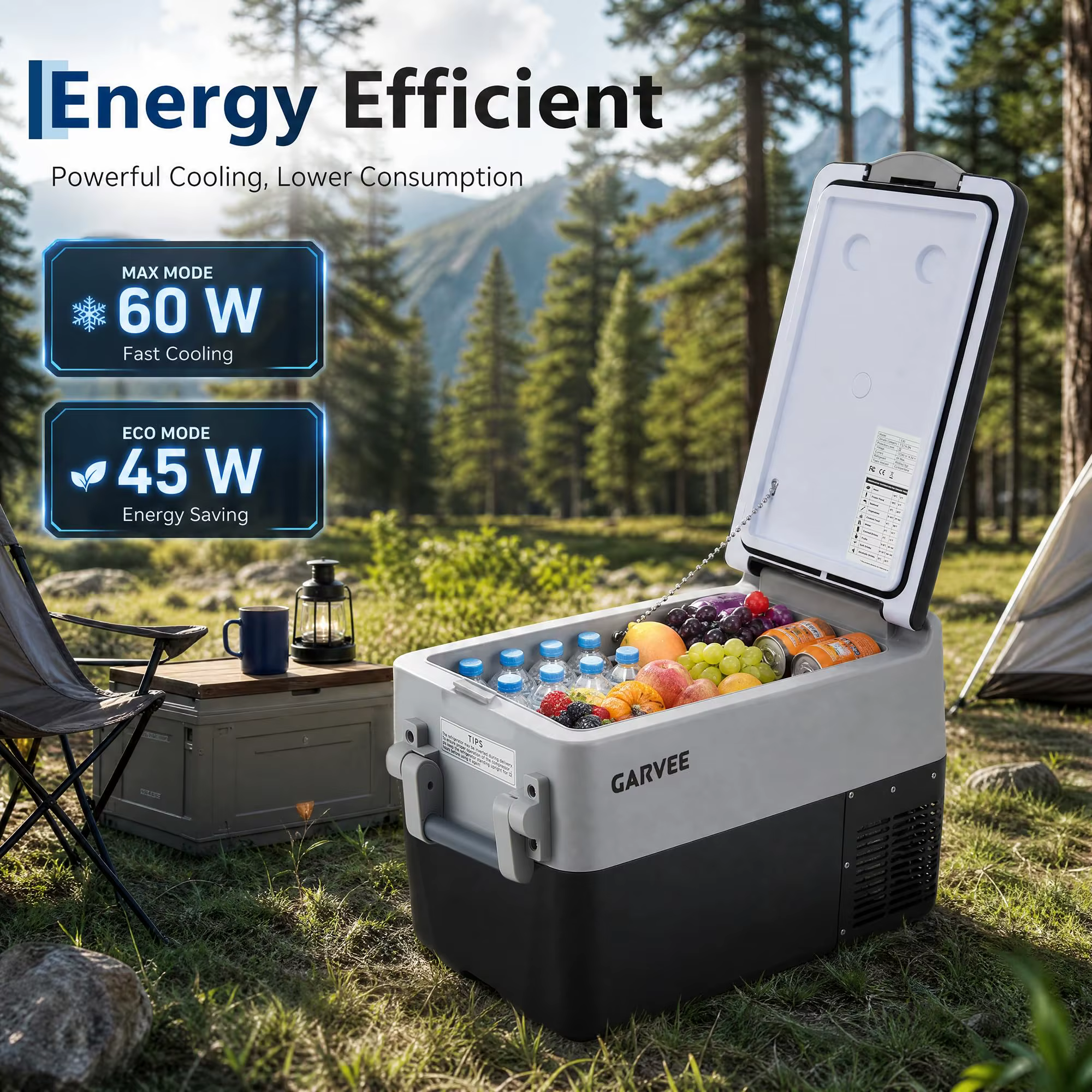 Portable Car Refrigerator 53QT Dual Zone 12V Fridge Freezer With App Control 12/24V DC And 110-240V AC Portable Cooler For Camping Fishing Travel And Home Use — image 5