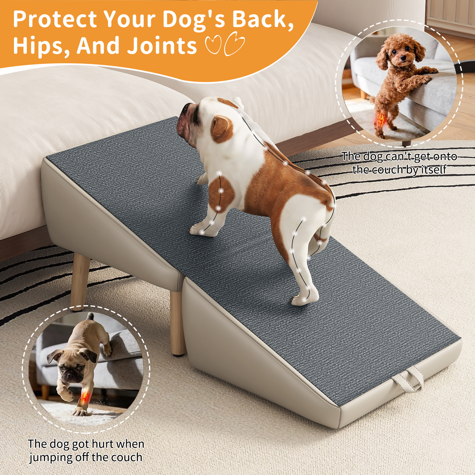 UPGRADED Dog Stairs for Small Dogs and Cats, Dog Ramp for Couch and Bed, Foldable 2-in-1 Wooden Pet Steps for Puppy, Split Ottoman Design (Light Grey) — image 16