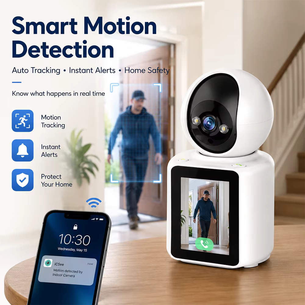 2MP WiFi Indoor Security Camera with 2.8in Screen Two Way Video Call Motion Tracking Night Vision ICSEE App Baby Pet Monitor P2P — imagen 5