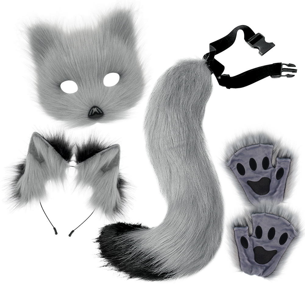 Halloween Plush Fox Mask Set with Faux Fox Ears Headband, Tail, Animal Paws and Cosplay Accessories — image 9