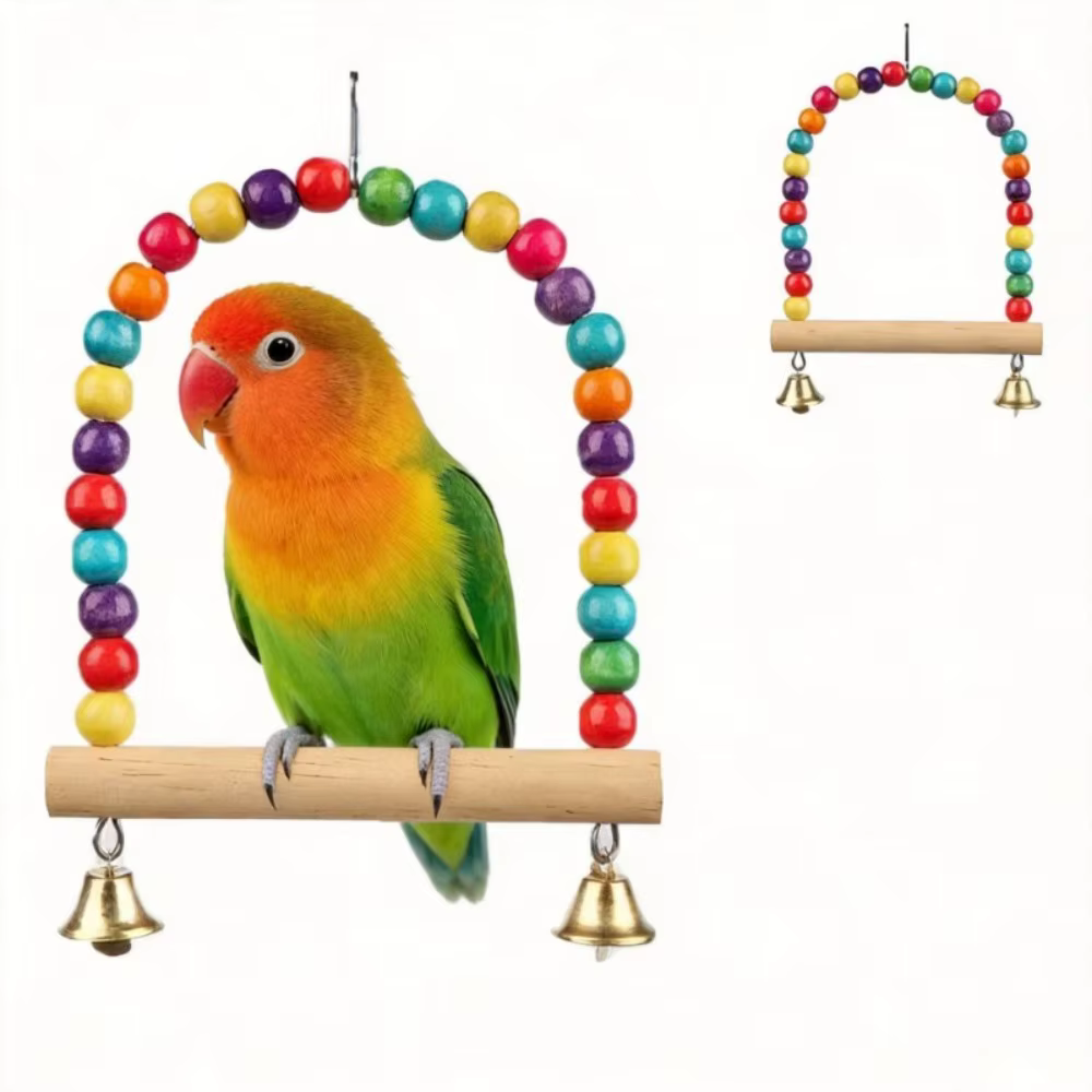 Juguete para pájaros: columpio de madera para periquitos, soporte de columpio de pájaro, juguete para mascotas, accesorios para pájaros — imagen 2