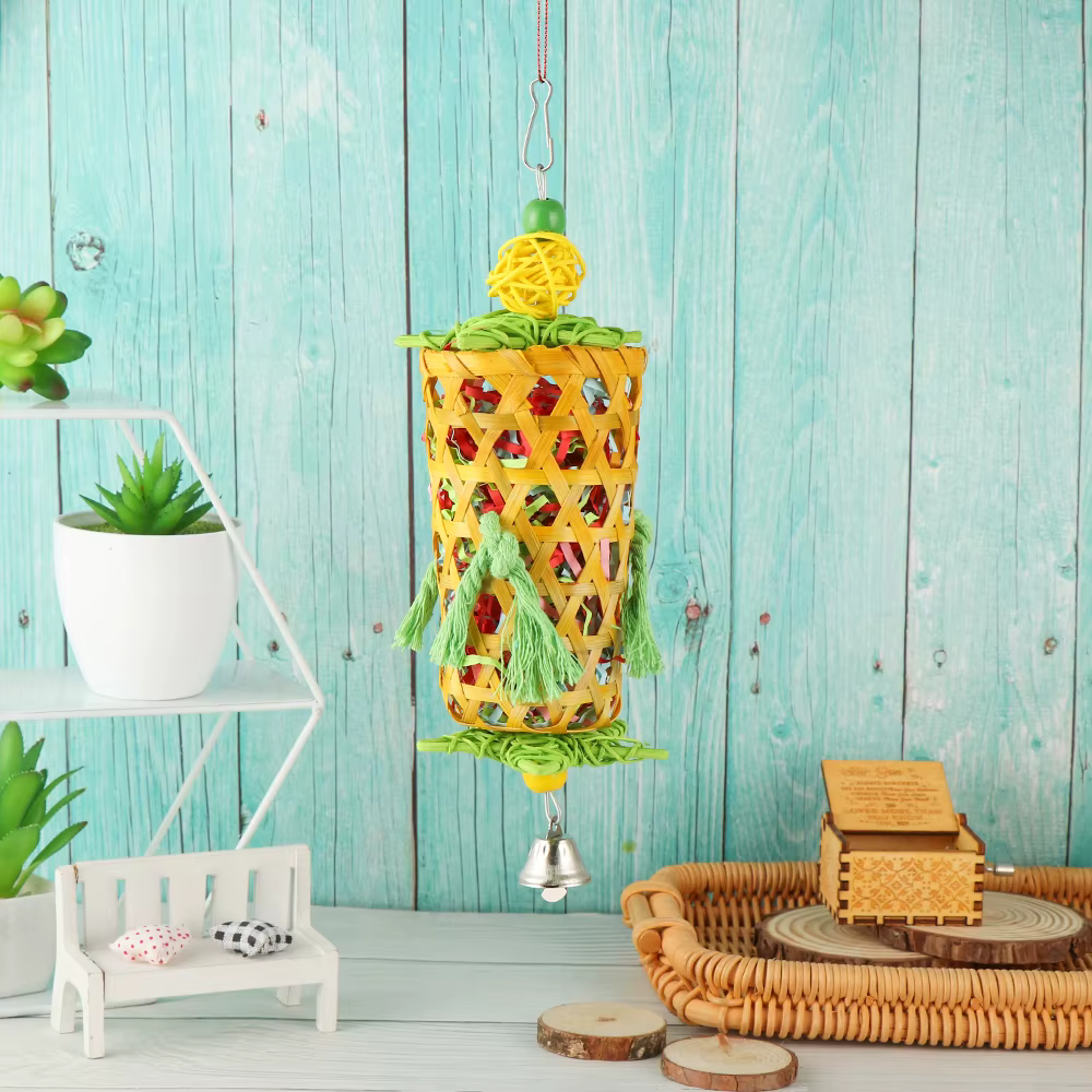 Natural Bamboo Rattan/Paper Weaving Cage Pet Bird Chewing Toys Parrot Cage Foraging Shredder Home Hanging Decoration — image 5