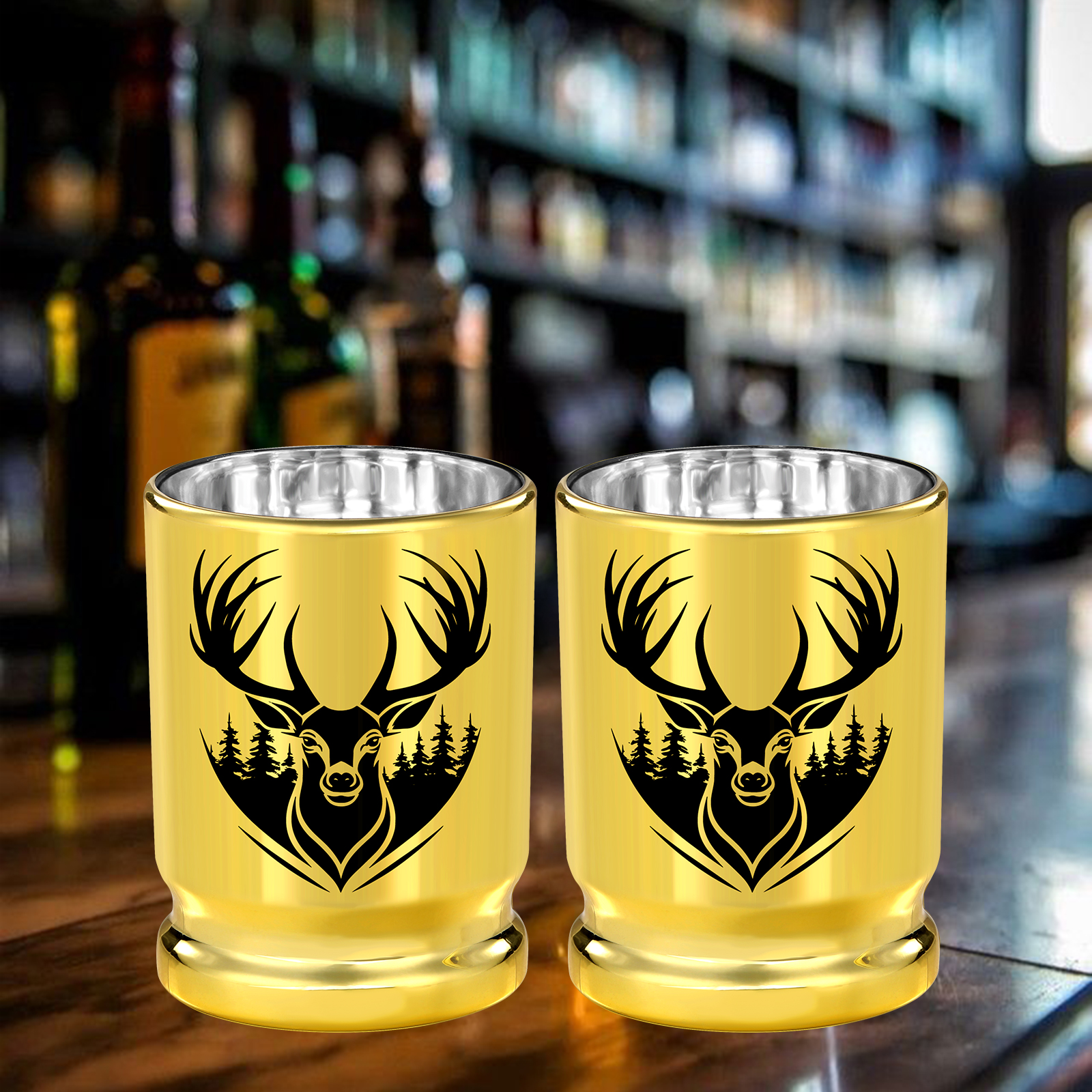 2pcs 50 Caliber Deer Head Golden Plastic Wine Glasses With Gift Box - Leak Proof, Reusable - Stylish Animal Print Design, Suitable For Whiskey, Tequila, Etc — image 2